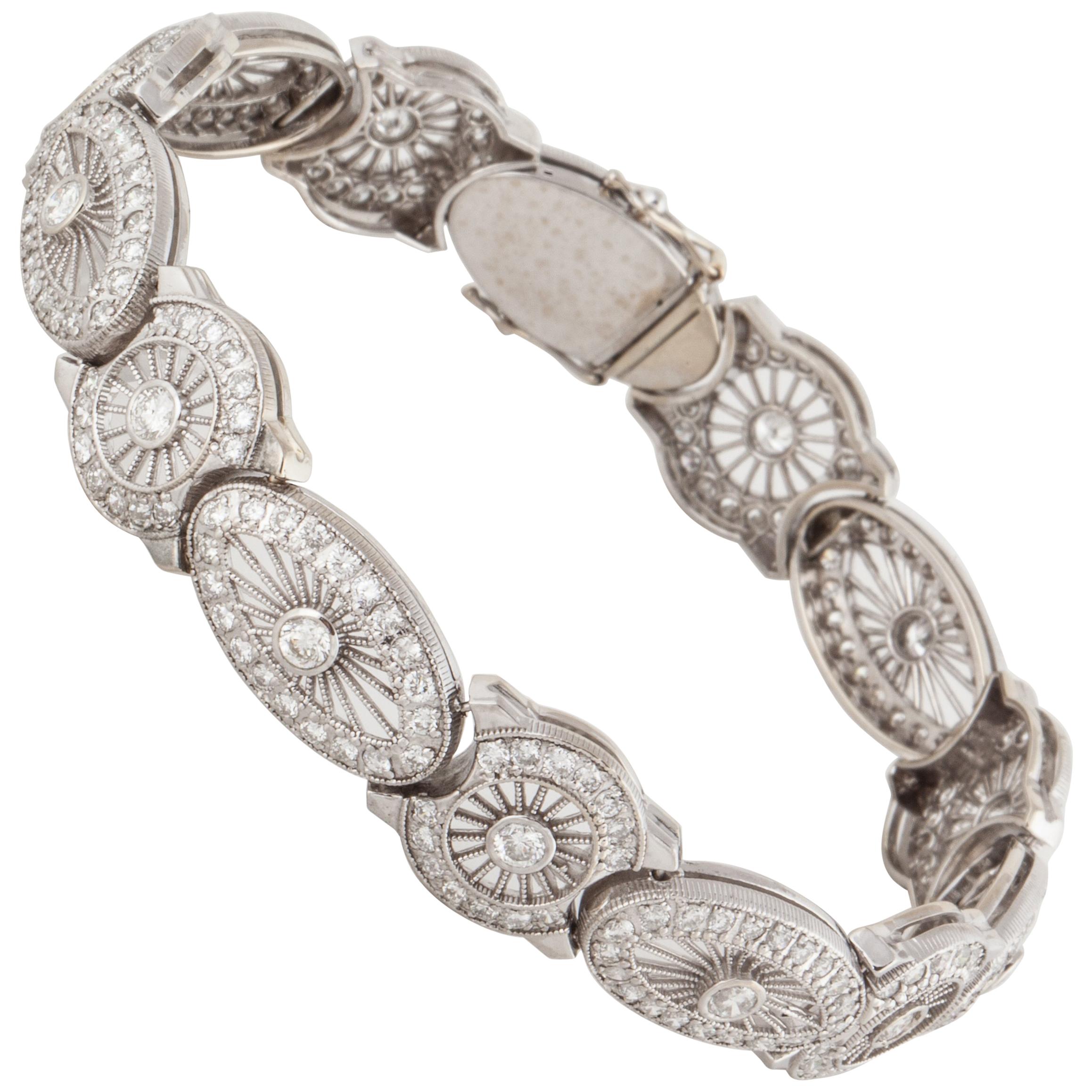 1940s 14K White Gold Diamond Openwork Bracelet