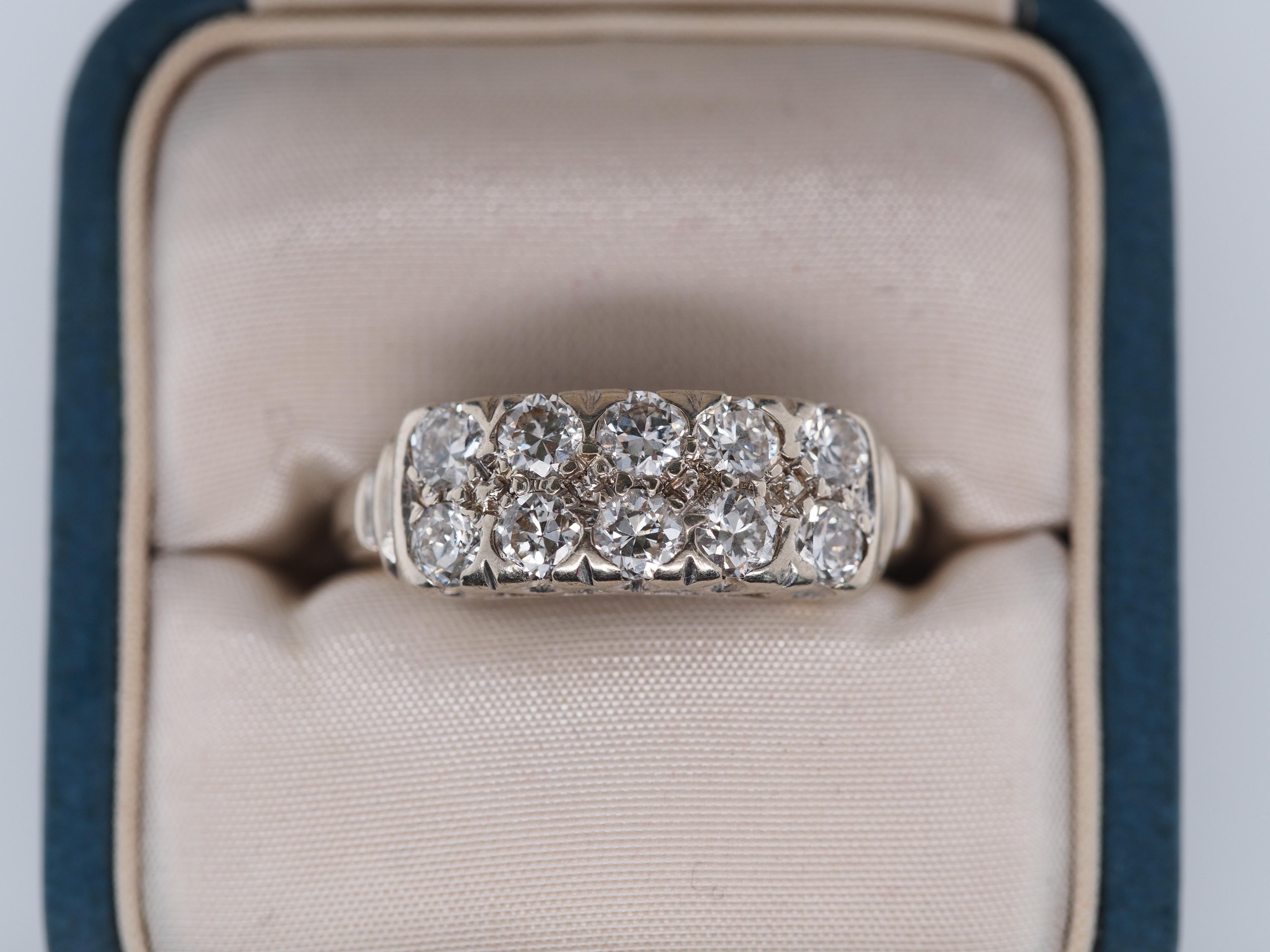 1940er Jahre 14 Karat Weißgold Ehering mit zwei Reihen Diamanten für Damen oder Herren