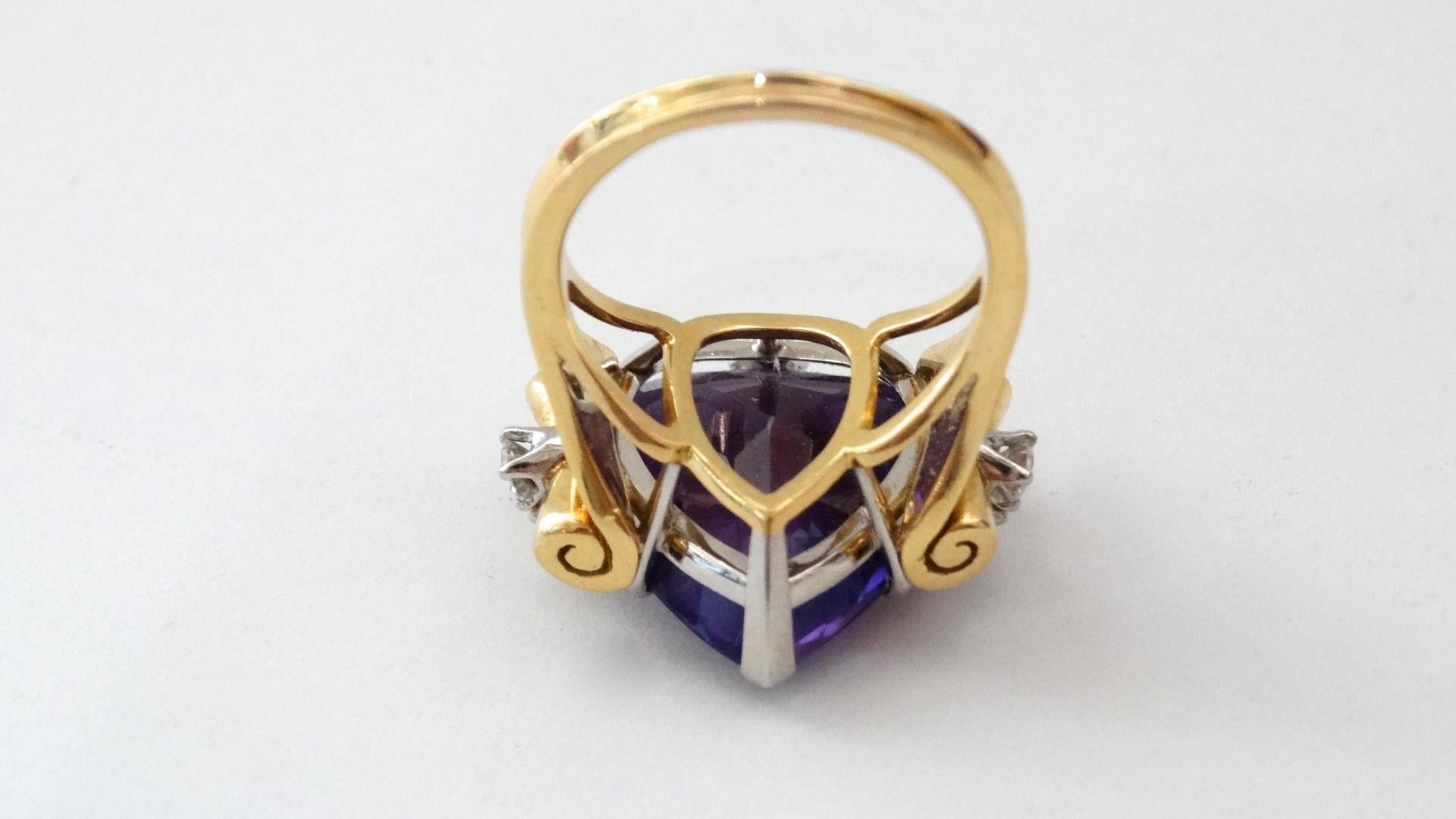 14K Yellow Gold 1940s Amethyst Heart Ring  4