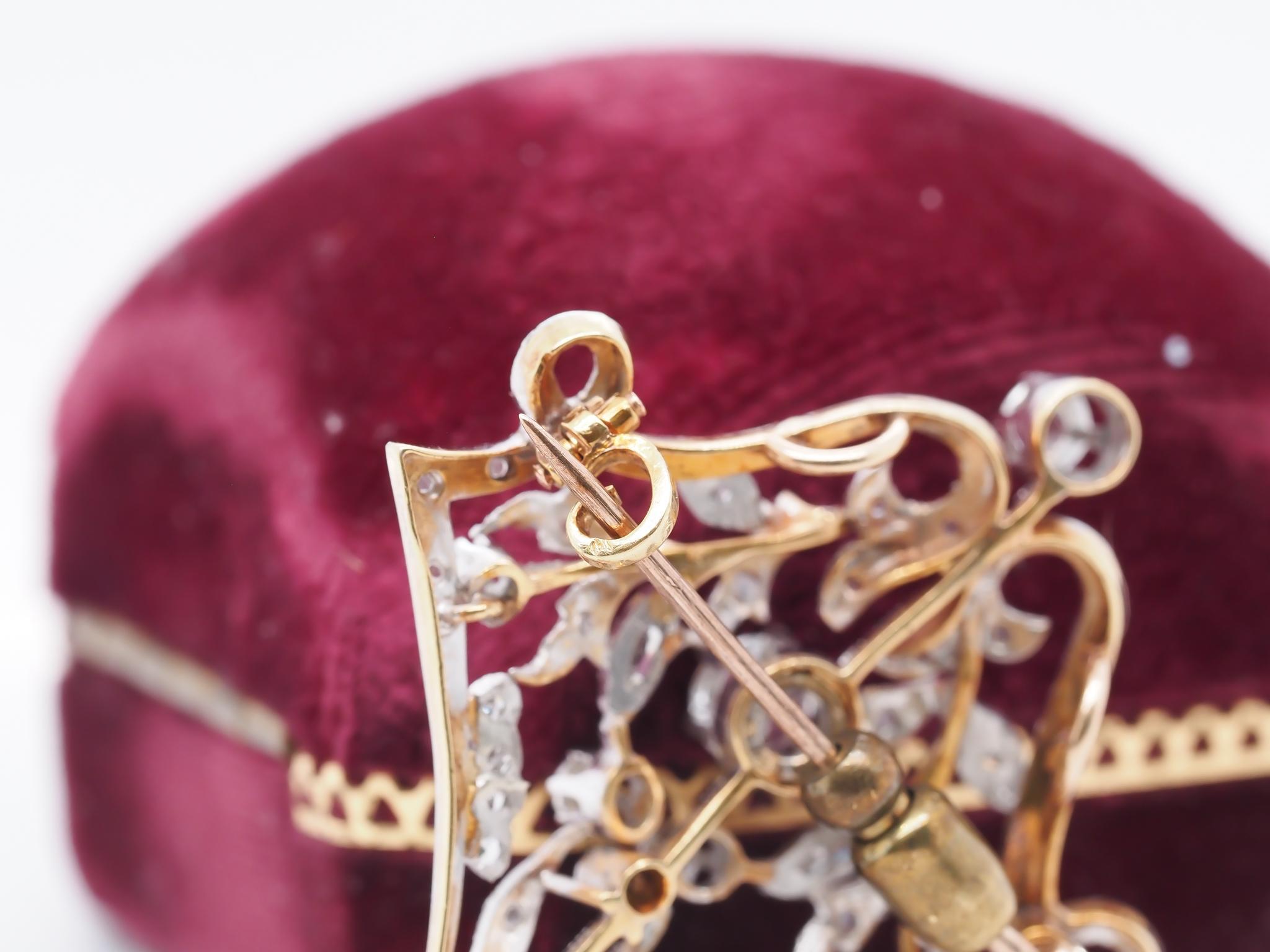 Old European Cut 1940s 14K Yellow Gold and White Gold Old European Diamond Pendant and Brooch For Sale
