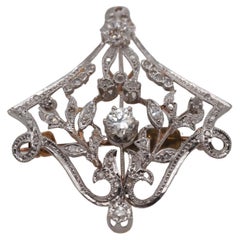 1940s 14K Yellow Gold and White Gold Old European Diamond Pendant and Brooch