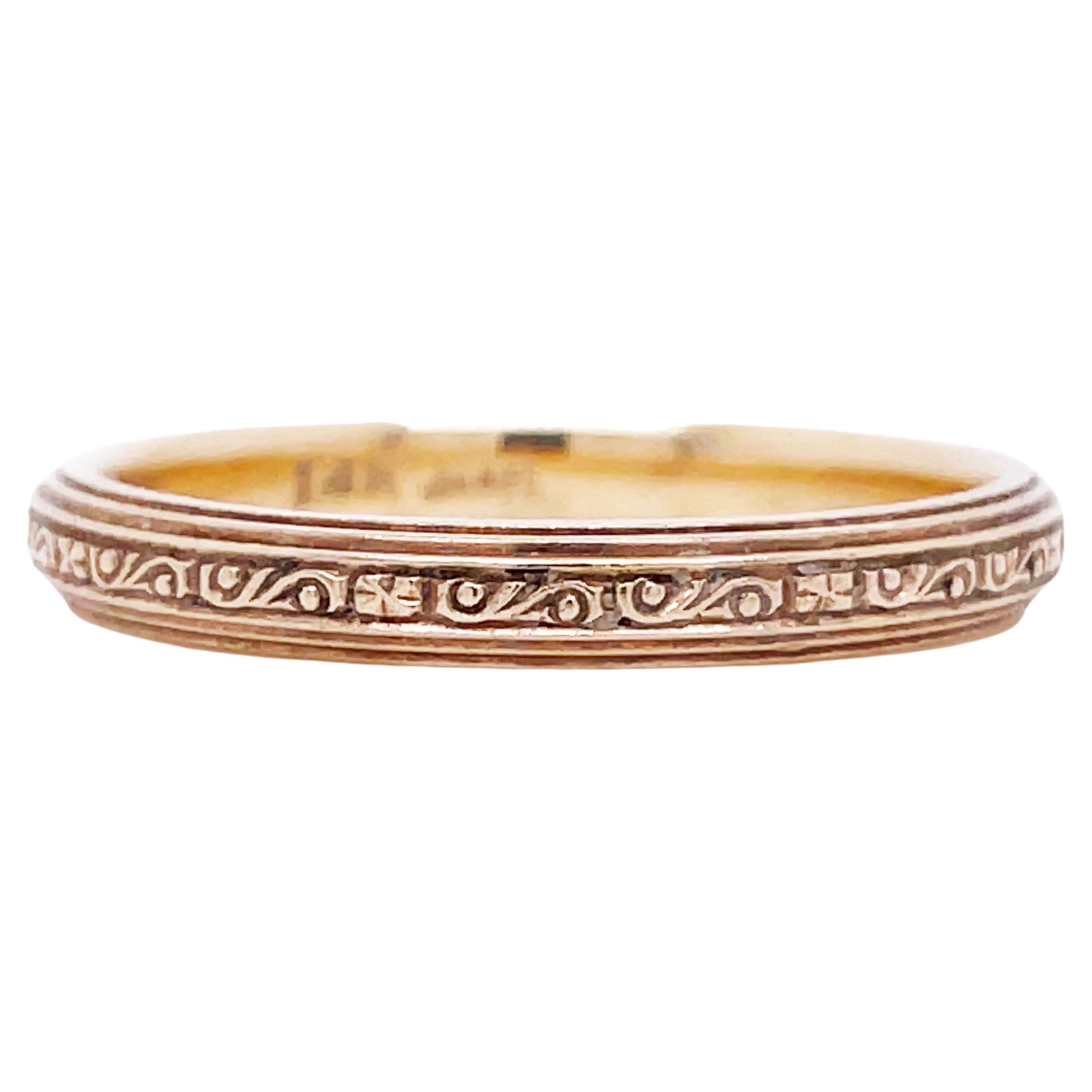 1940s, 14K Yellow Gold Engraved Band For Sale