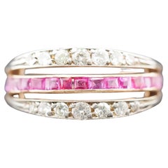 Vintage 1940s 14K Yellow Gold Ruby, Sapphire and Diamond Flip Ring