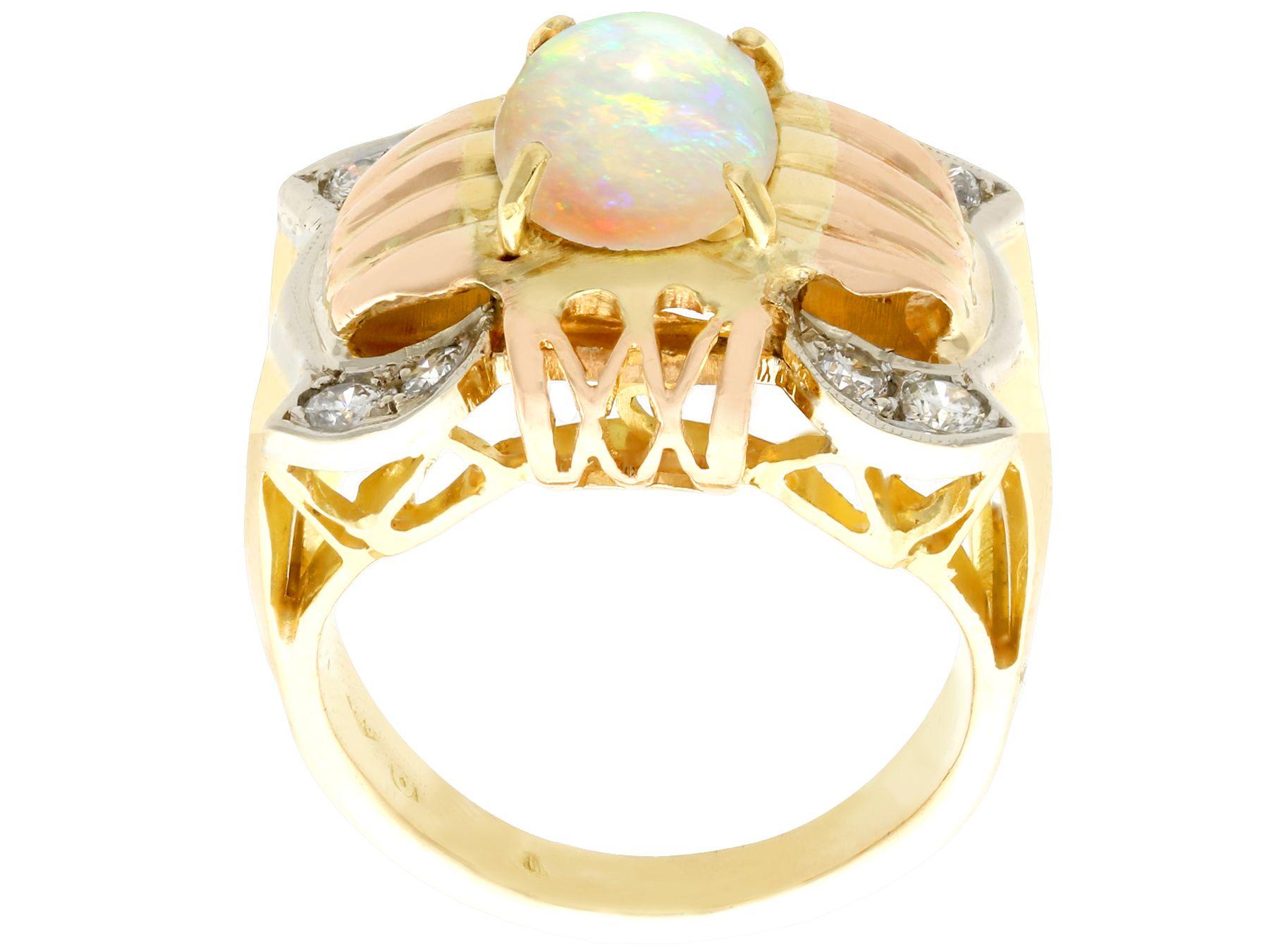 Women's 1940s 1.55 Carat Opal and Diamond Yellow Rose and White Gold Cocktail Ring