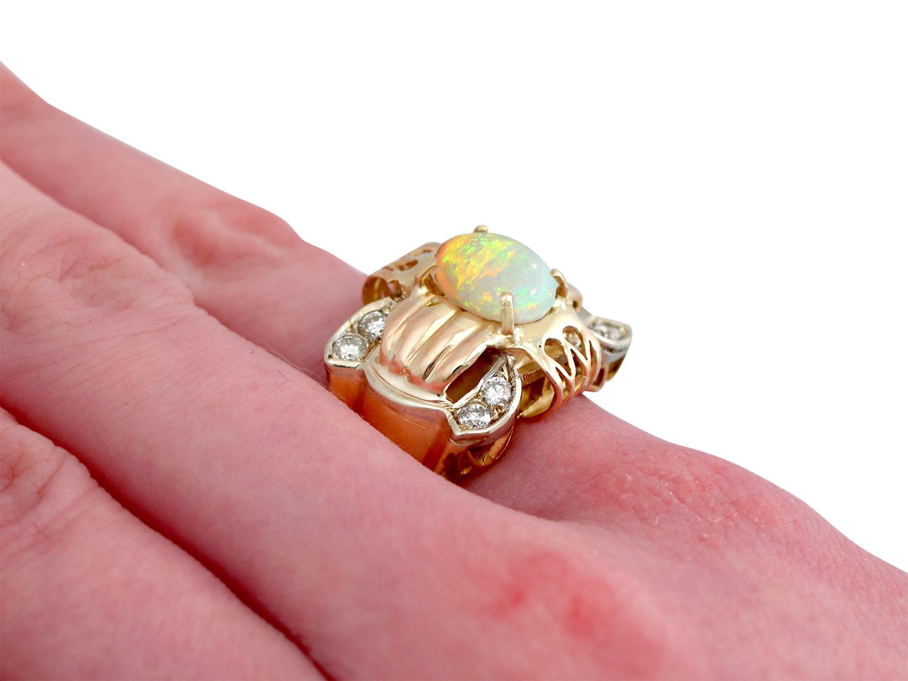 1940s 1.55 Carat Opal and Diamond Yellow Rose and White Gold Cocktail Ring 2