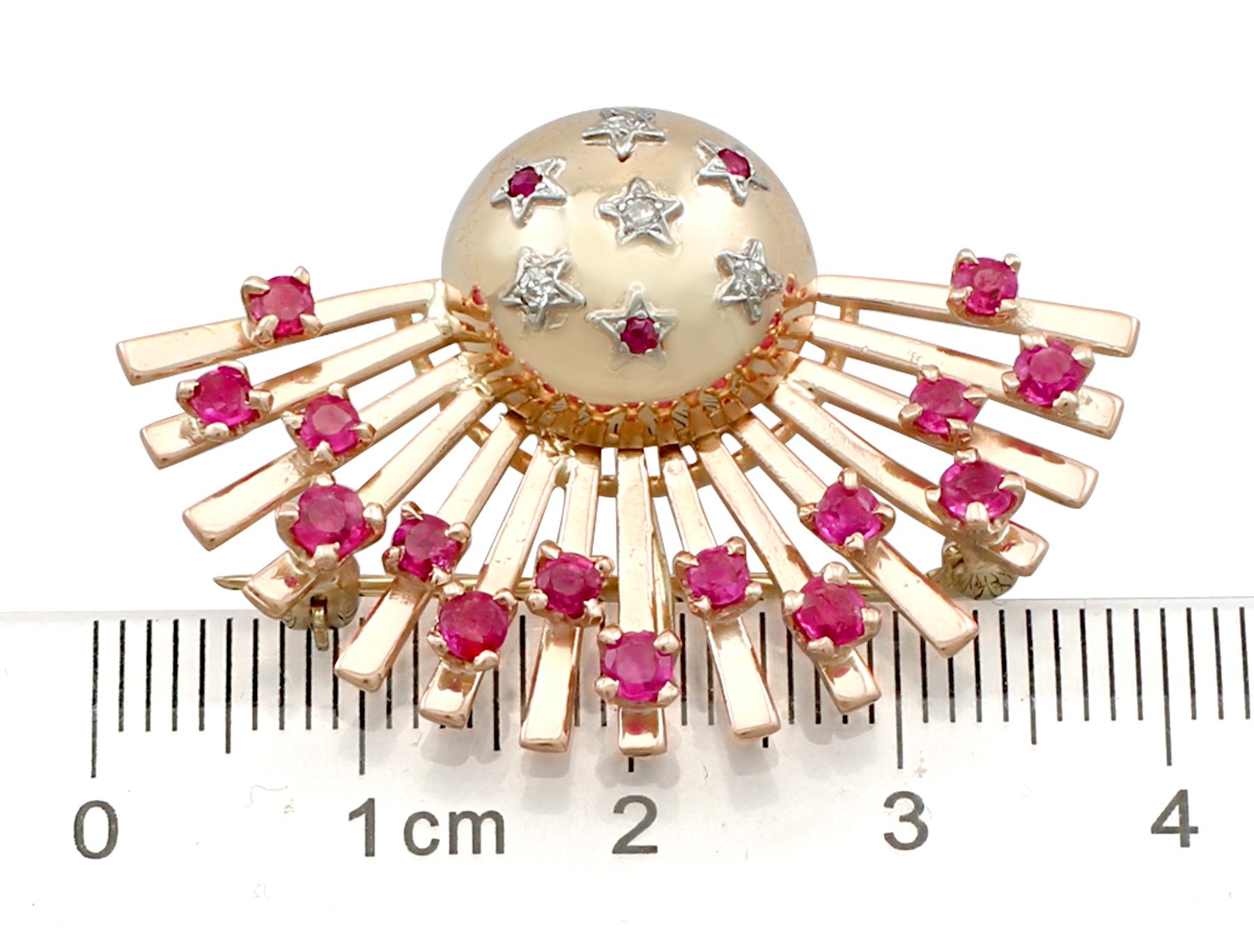 1940s 1.55 Carat Ruby and Diamond Rose Gold Brooch Pendant 3
