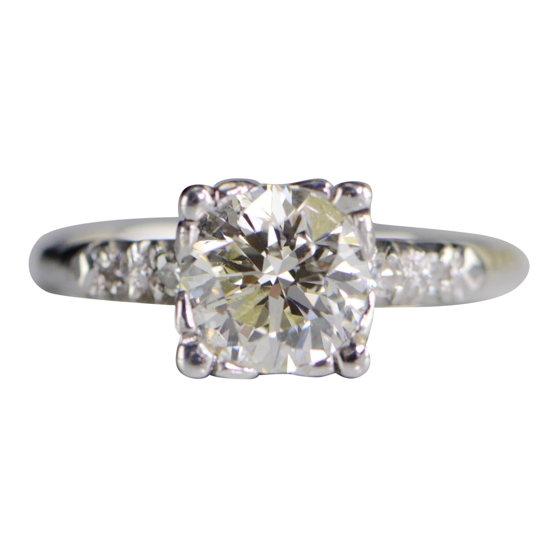 1940s 1.58 Carat Platinum Diamond Engagement Ring For Sale