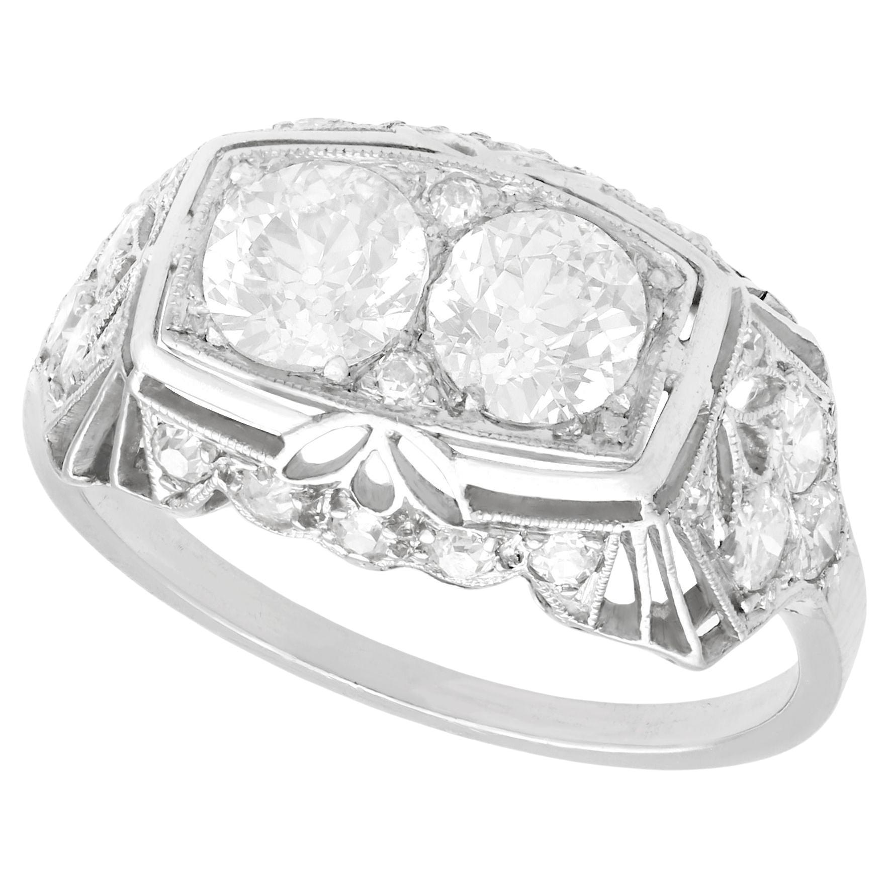 1940s 1.73 Carat Diamond and Platinum Cocktail Ring For Sale