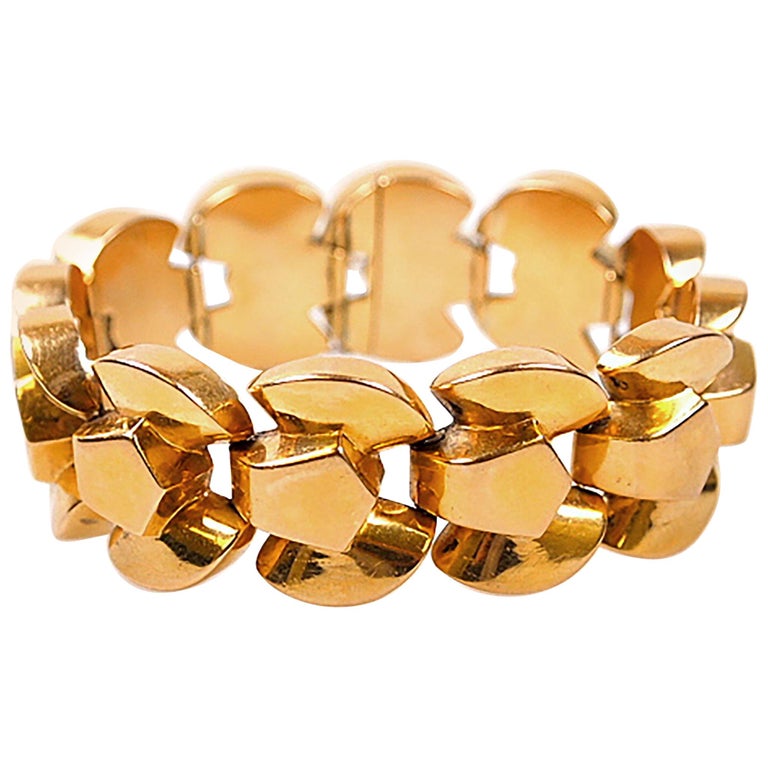 Retro 1940's French Yellow Gold Tank Link Bracelet at 1stDibs | 18 ...
