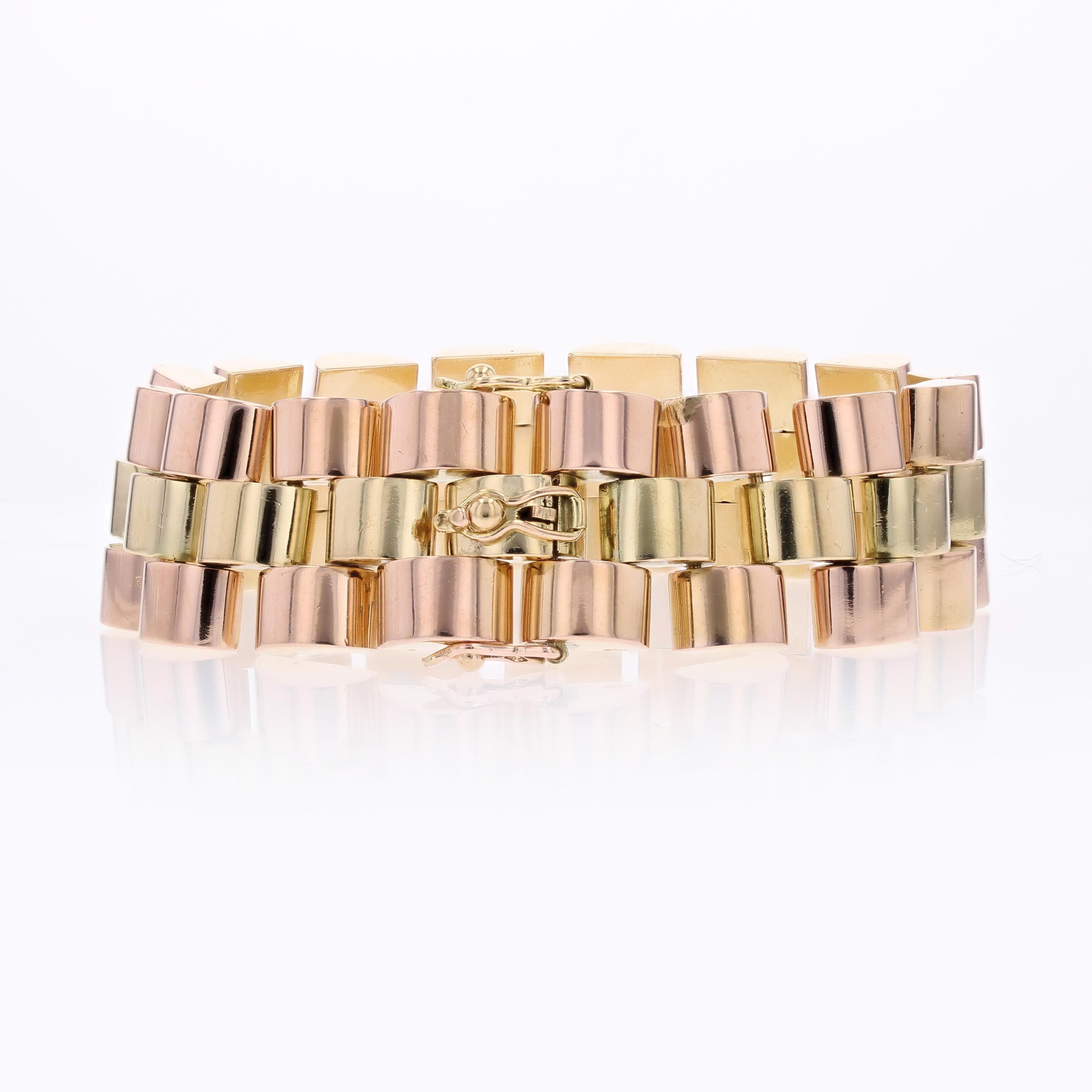 1940s 18 Karat Rose Yellow Gold Tank Bracelet For Sale 5