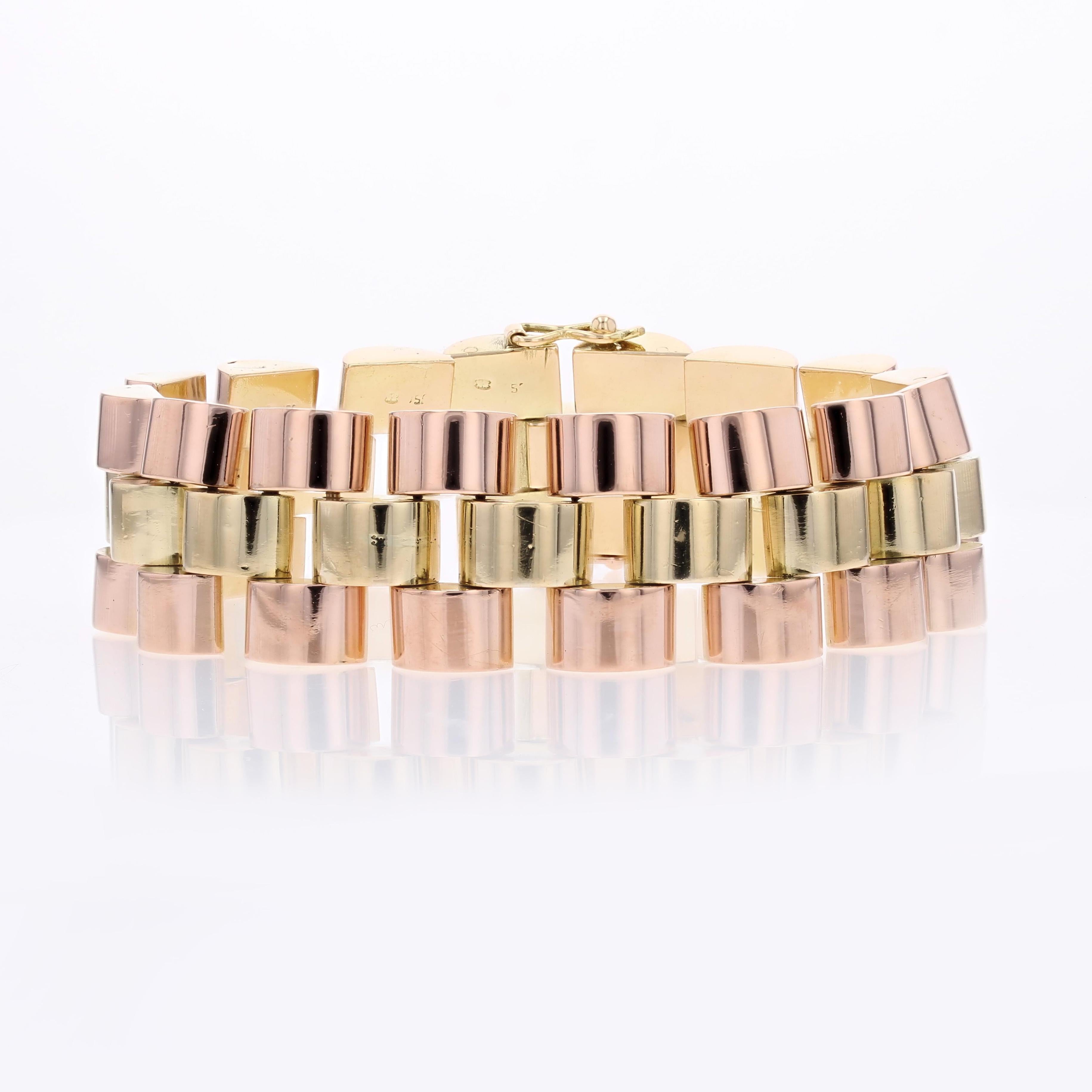 1940s 18 Karat Rose Yellow Gold Tank Bracelet For Sale 6