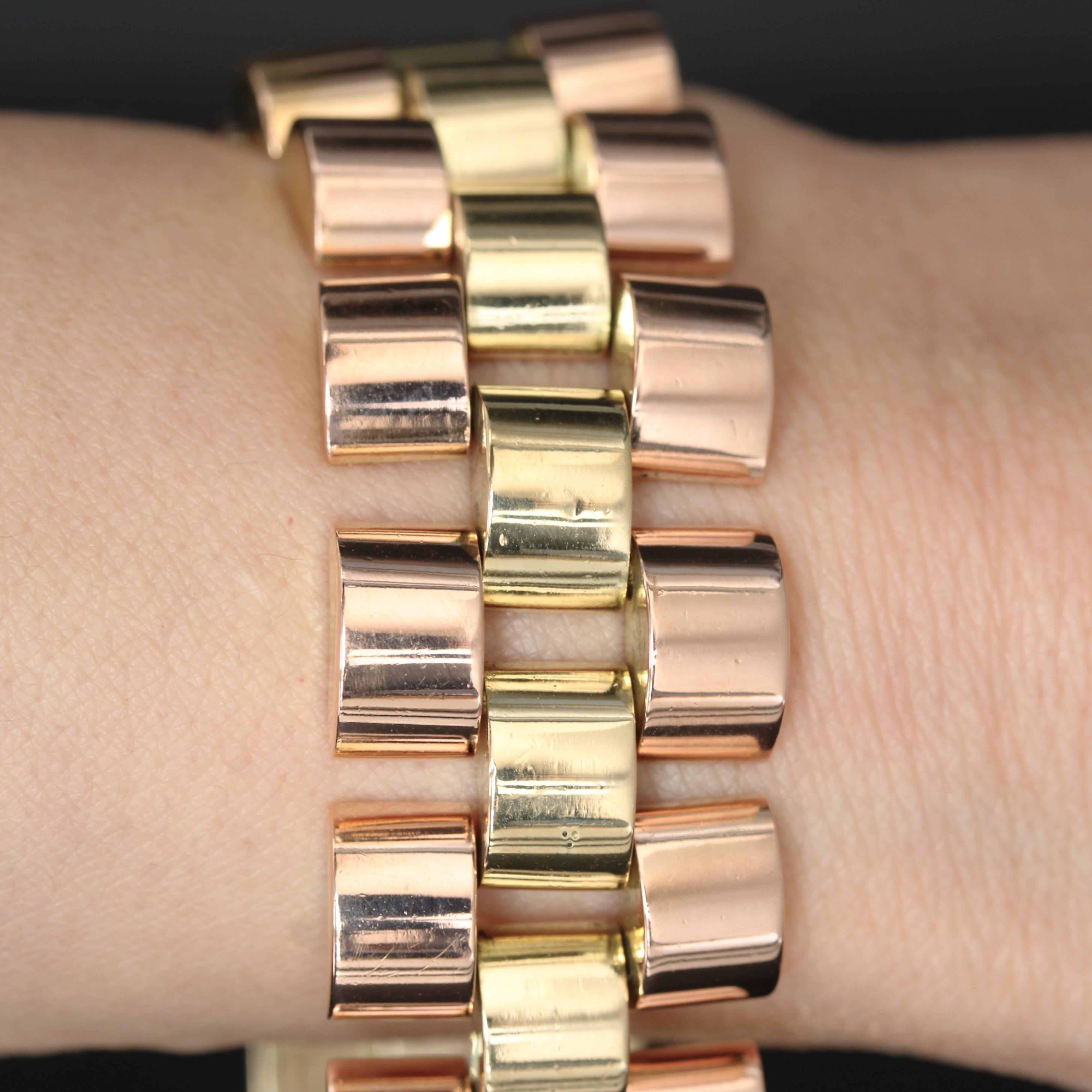 1940s 18 Karat Rose Yellow Gold Tank Bracelet For Sale 7