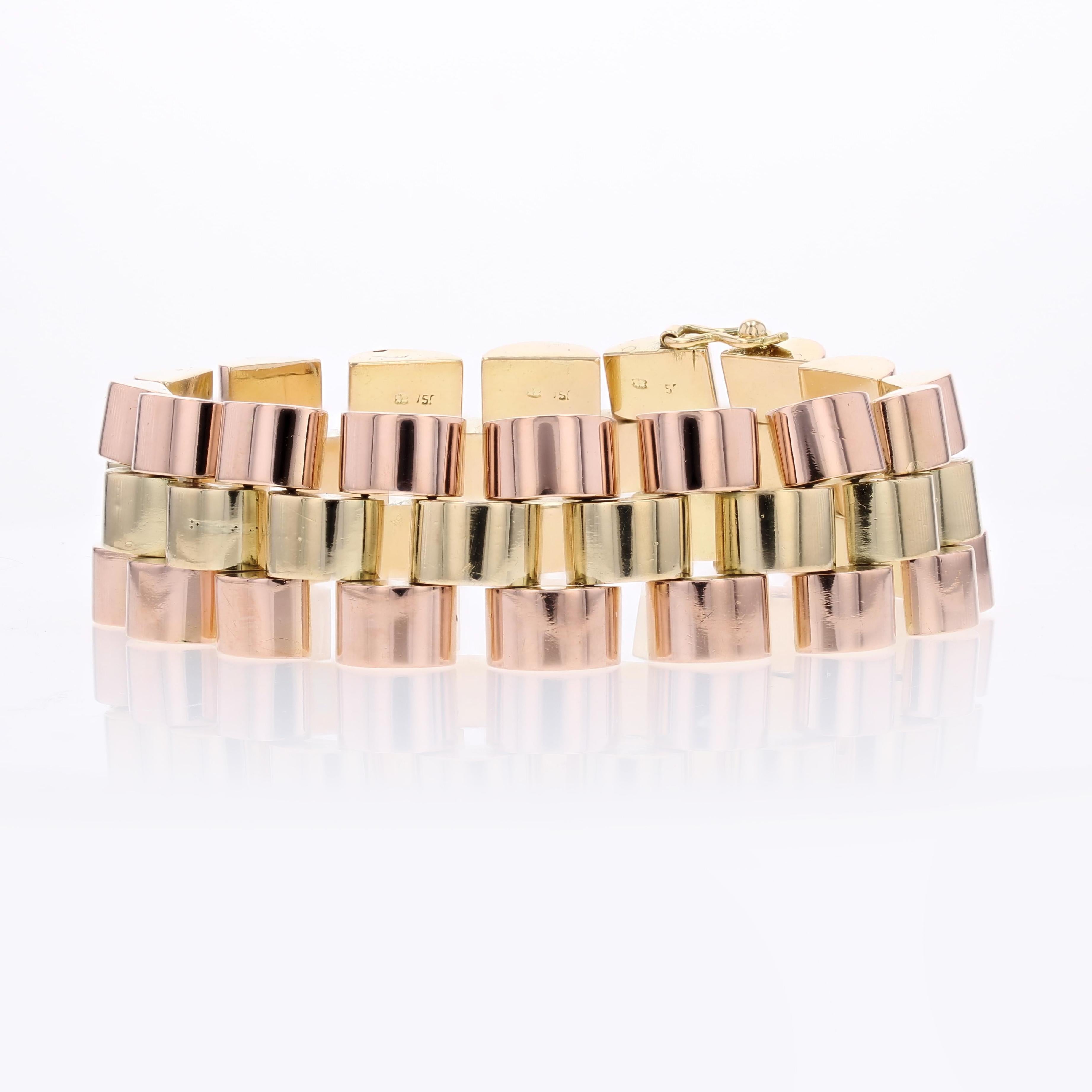 Women's 1940s 18 Karat Rose Yellow Gold Tank Bracelet For Sale