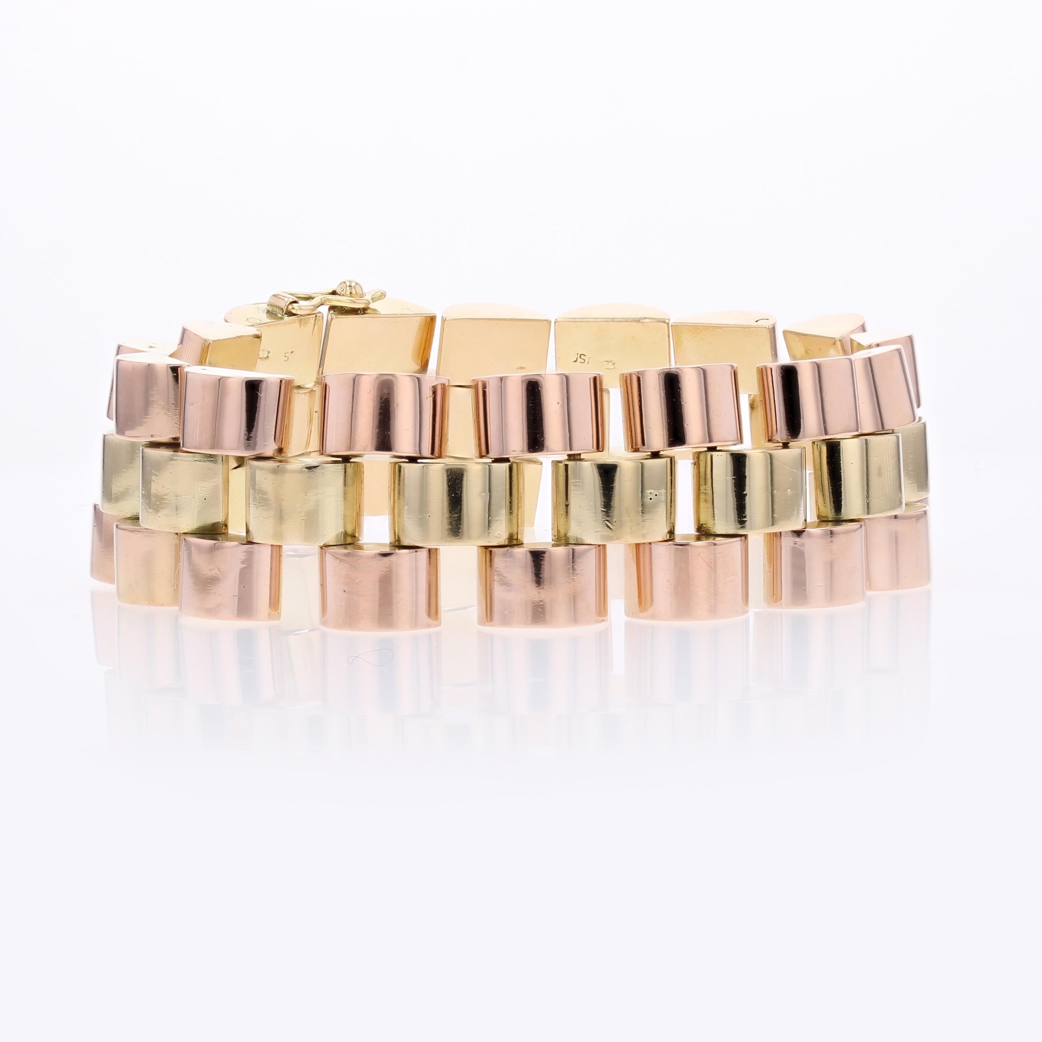 1940s 18 Karat Rose Yellow Gold Tank Bracelet For Sale 1