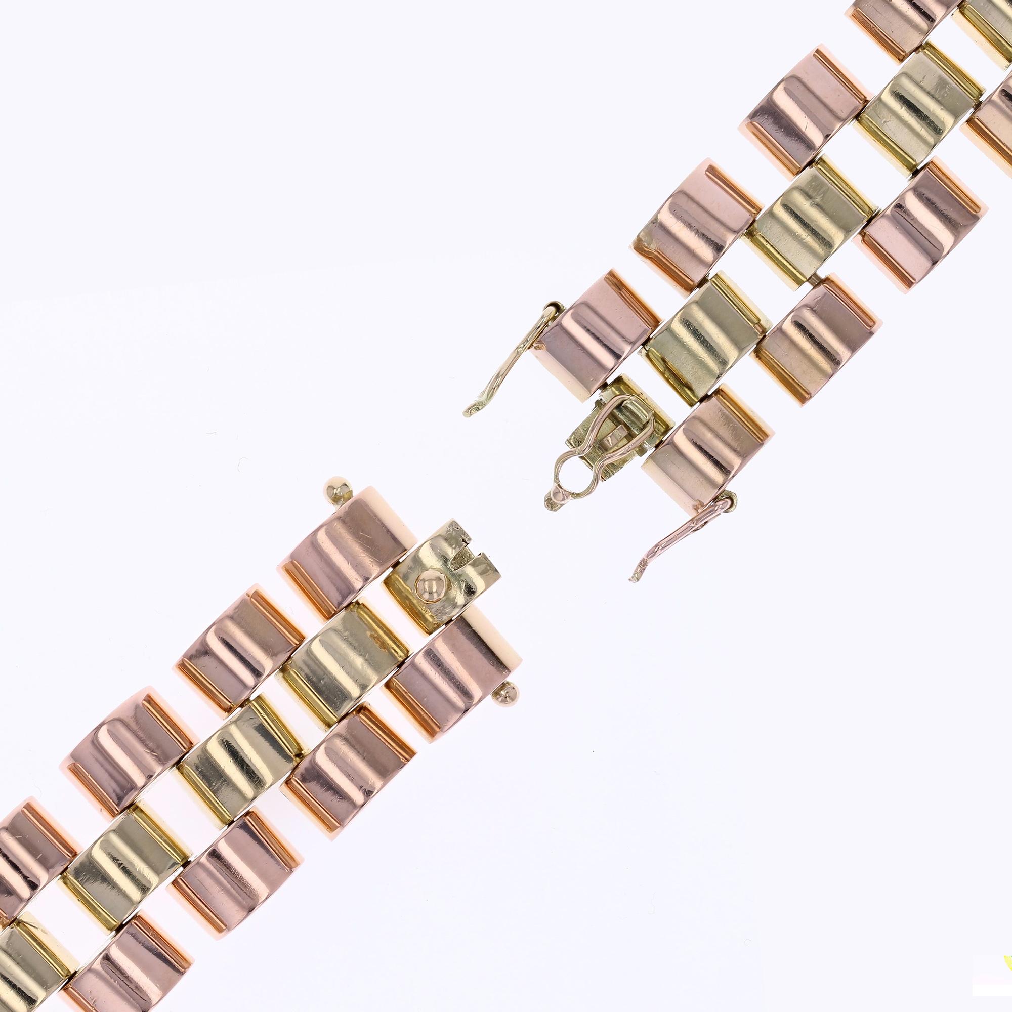 1940s 18 Karat Rose Yellow Gold Tank Bracelet For Sale 4