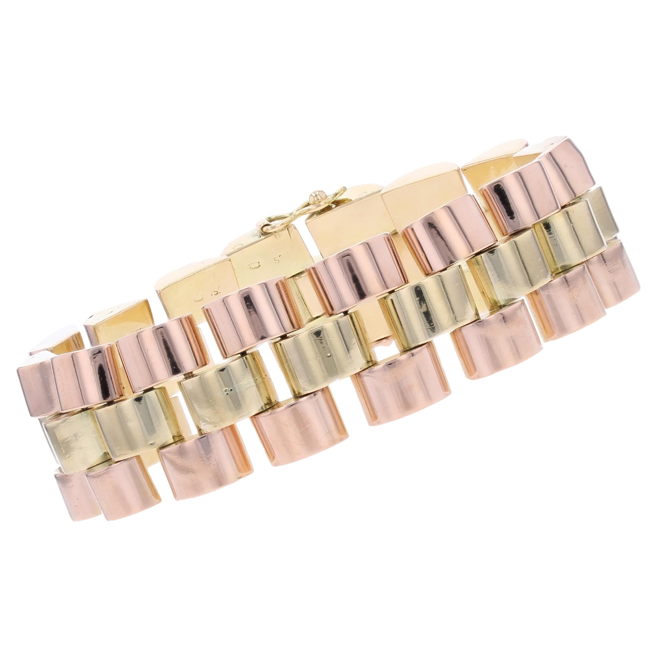 1940s 18 Karat Rose Yellow Gold Tank Bracelet