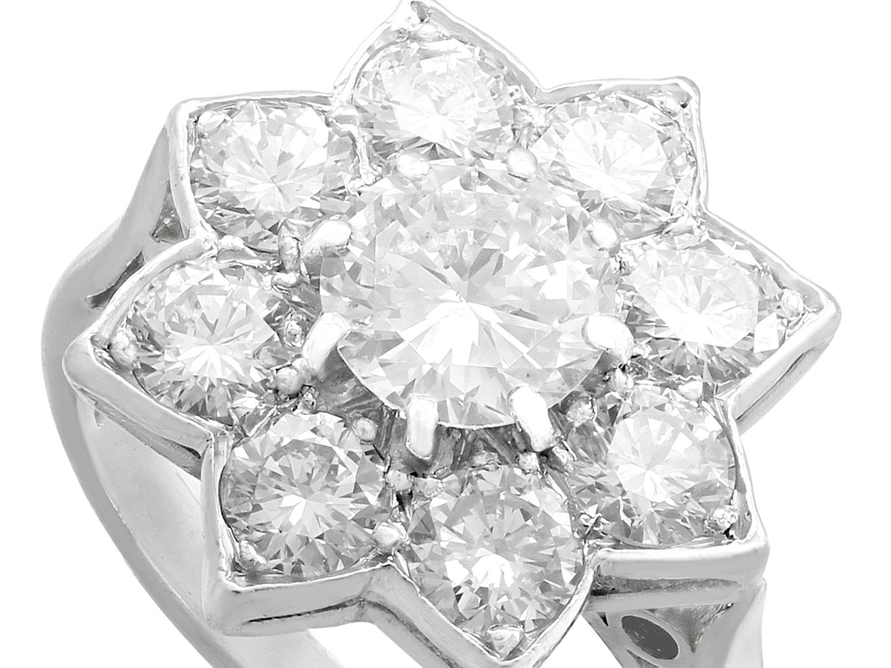 Round Cut 1940s 1.87 Carat Diamond and White Gold Cluster Ring For Sale