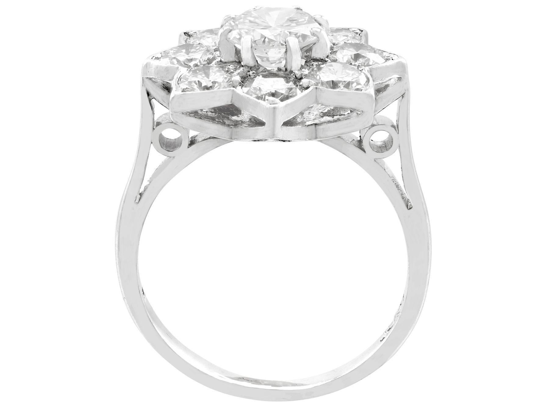 Women's 1940s 1.87 Carat Diamond and White Gold Cluster Ring For Sale