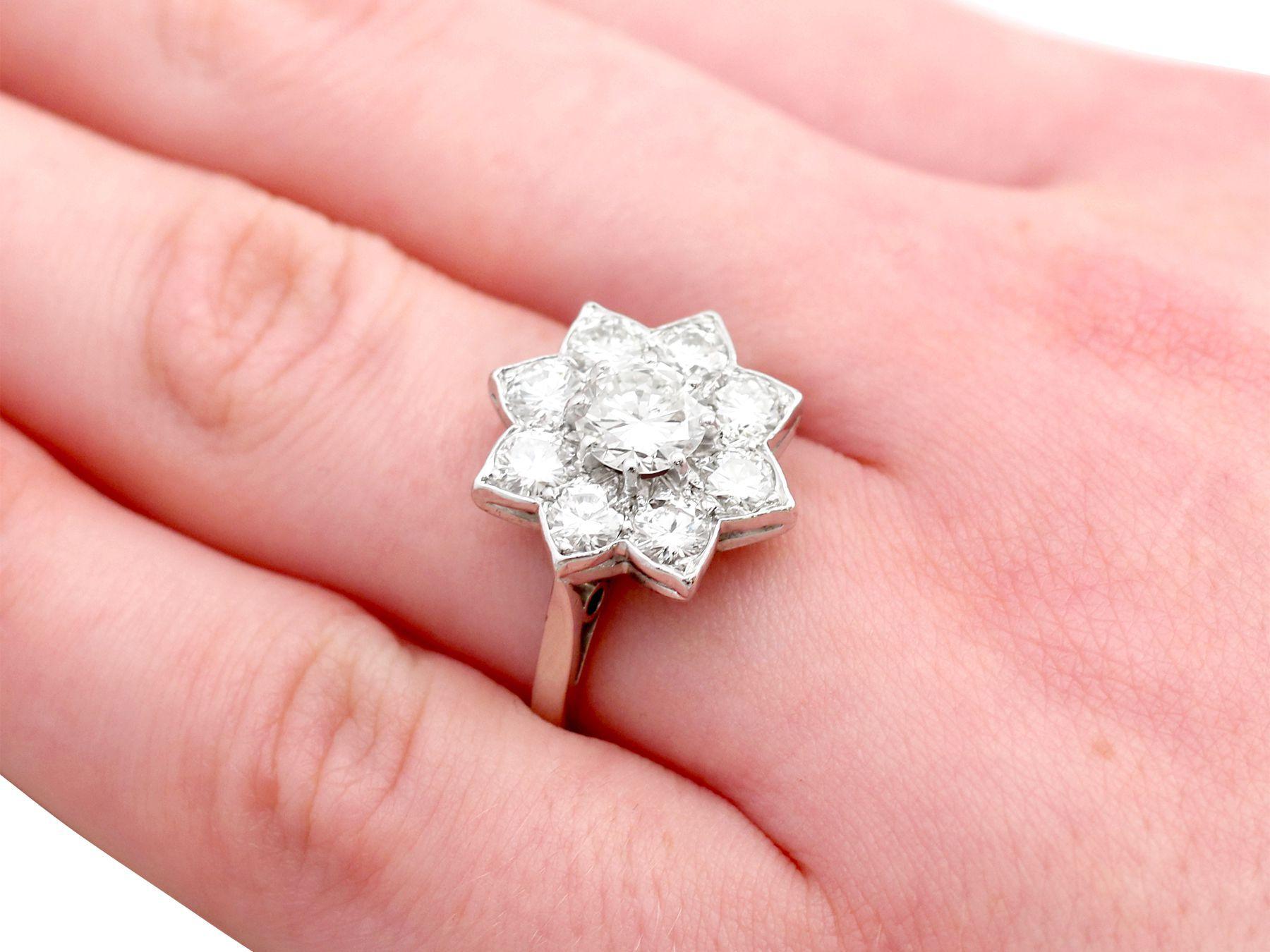 1940s 1.87 Carat Diamond and White Gold Cluster Ring For Sale 2