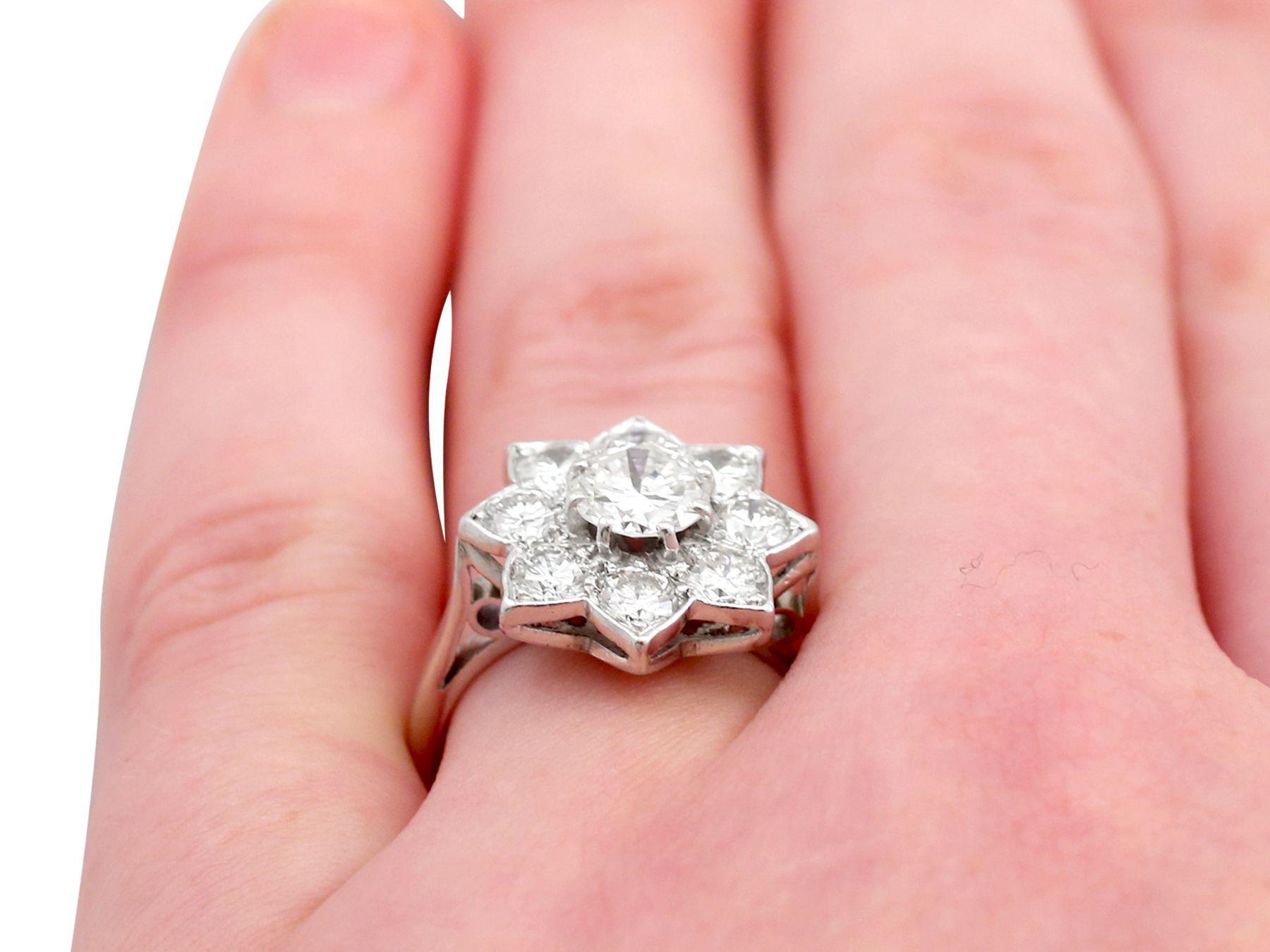 1940s 1.87 Carat Diamond and White Gold Cluster Ring For Sale 3