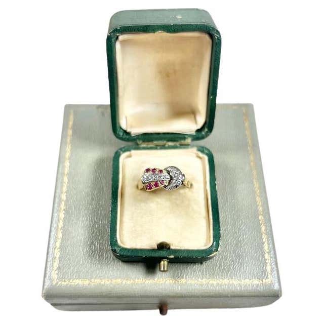 18ct White Gold, 1930s French Stamped, Two Row Diamond and Ruby Tank ...