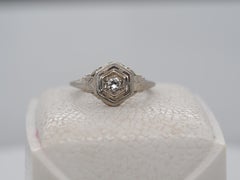 1940s 18k White Gold Old European Cut Diamond Engagement Ring