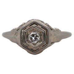 Vintage 1940s 18k White Gold Old European Cut Diamond Engagement Ring