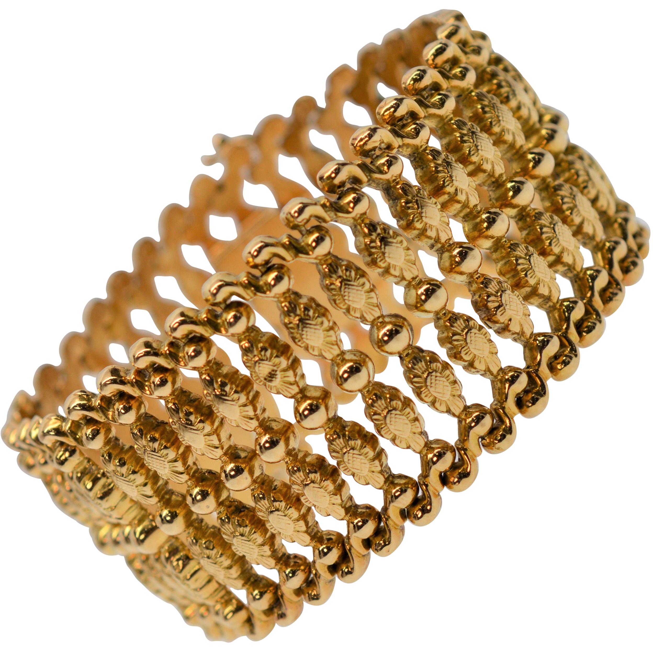 18 Karat Yellow Gold Retro Ladder Statement Bracelet  For Sale