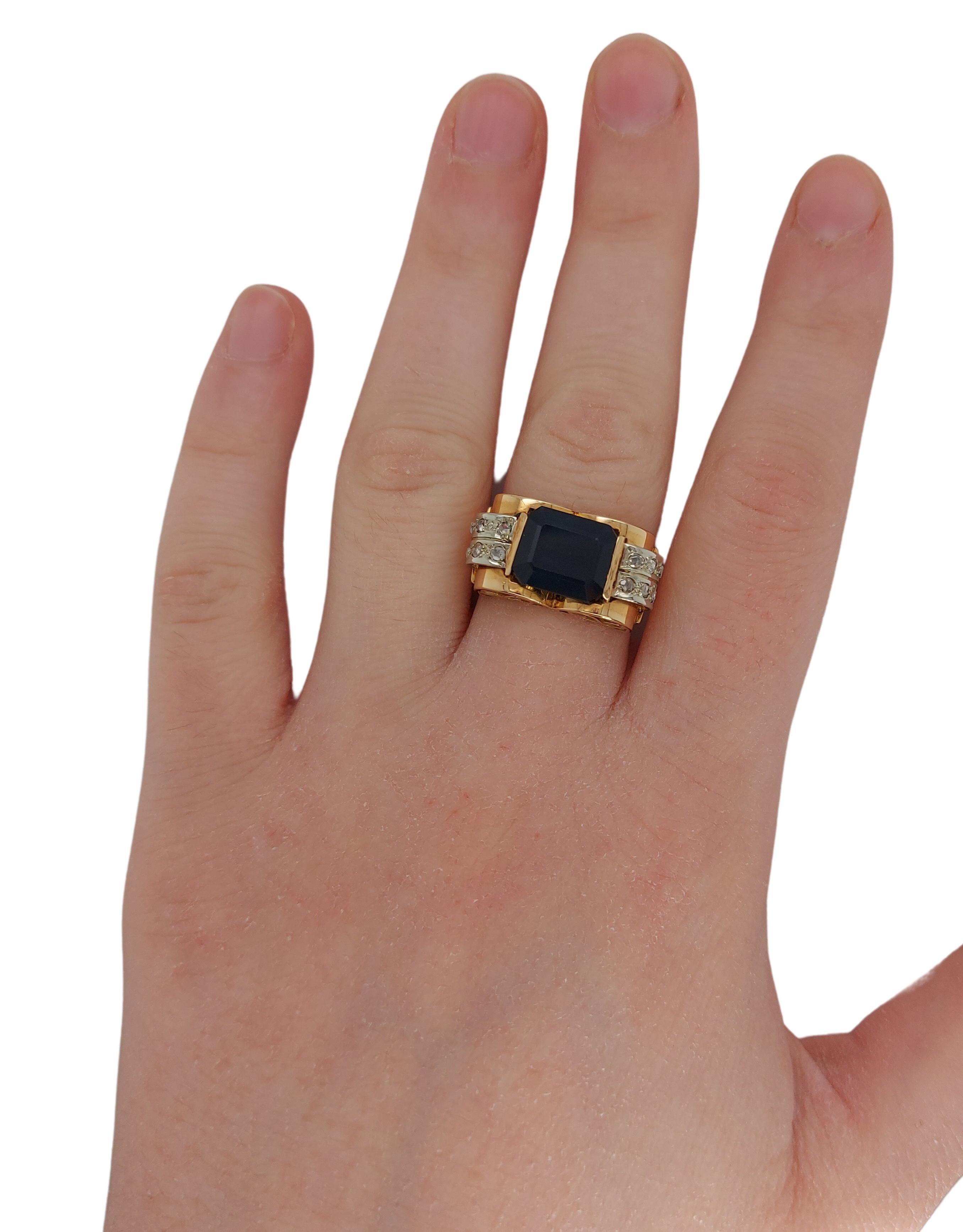 1940's 18kt Yellow Gold & Platinum Ring with Ca 3.50 Ct Sapphire & Diamonds For Sale 4