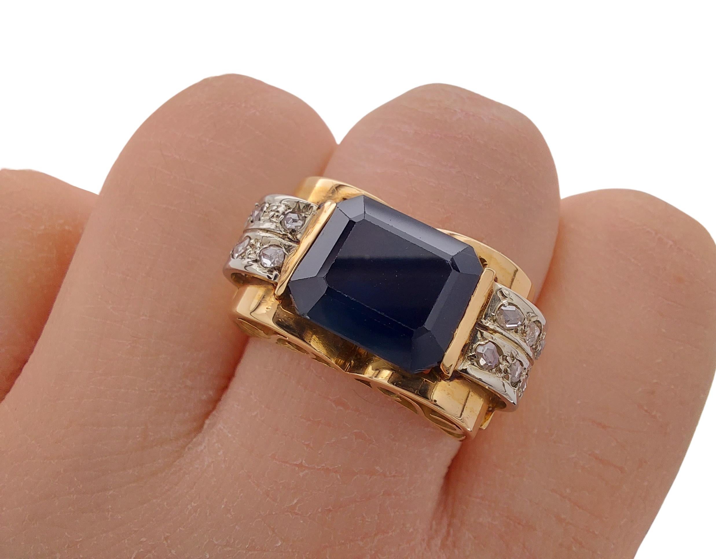 1940's 18kt Yellow Gold & Platinum Ring with Ca 3.50 Ct Sapphire & Diamonds For Sale 5