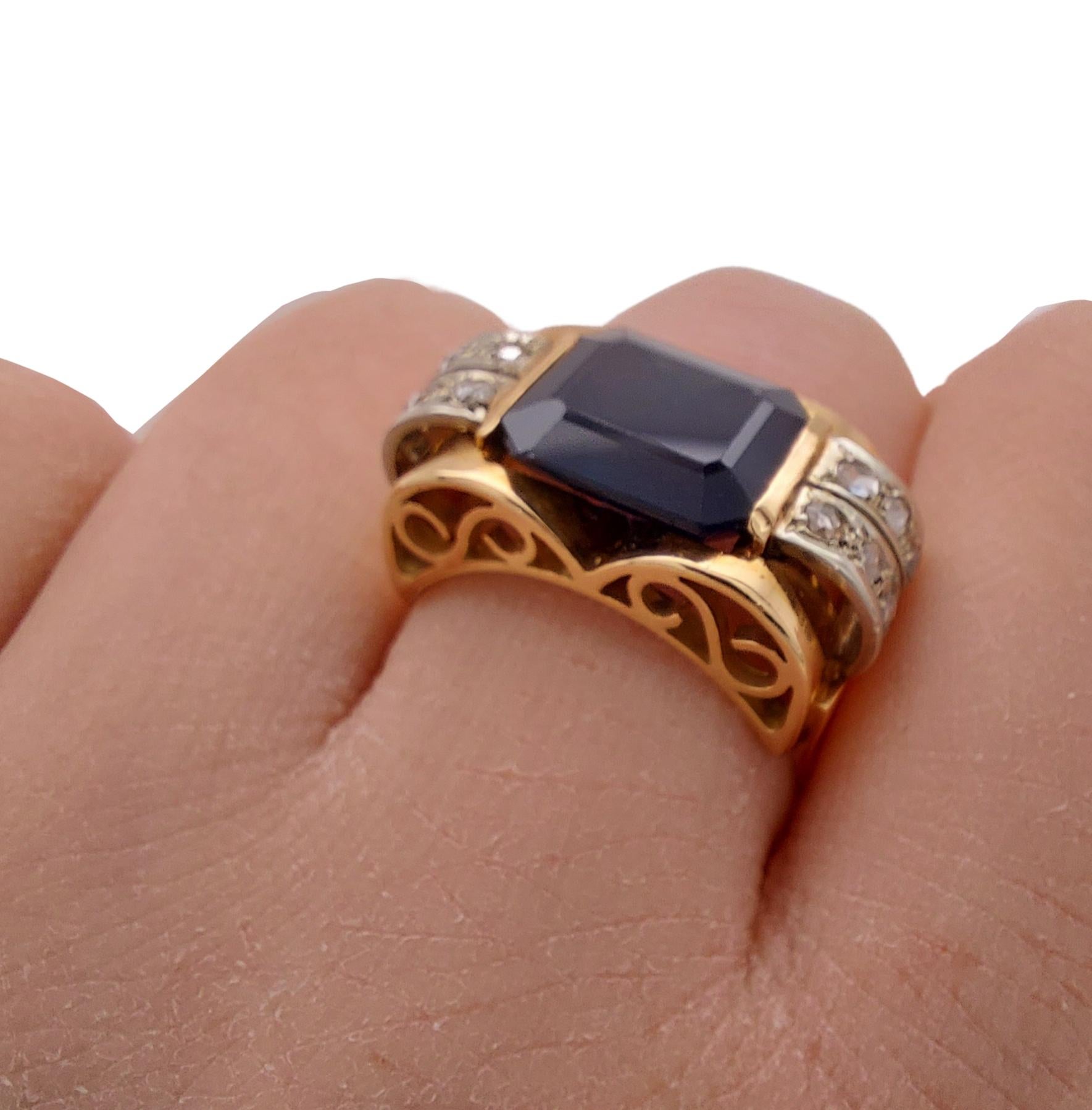1940's 18kt Yellow Gold & Platinum Ring with Ca 3.50 Ct Sapphire & Diamonds For Sale 6