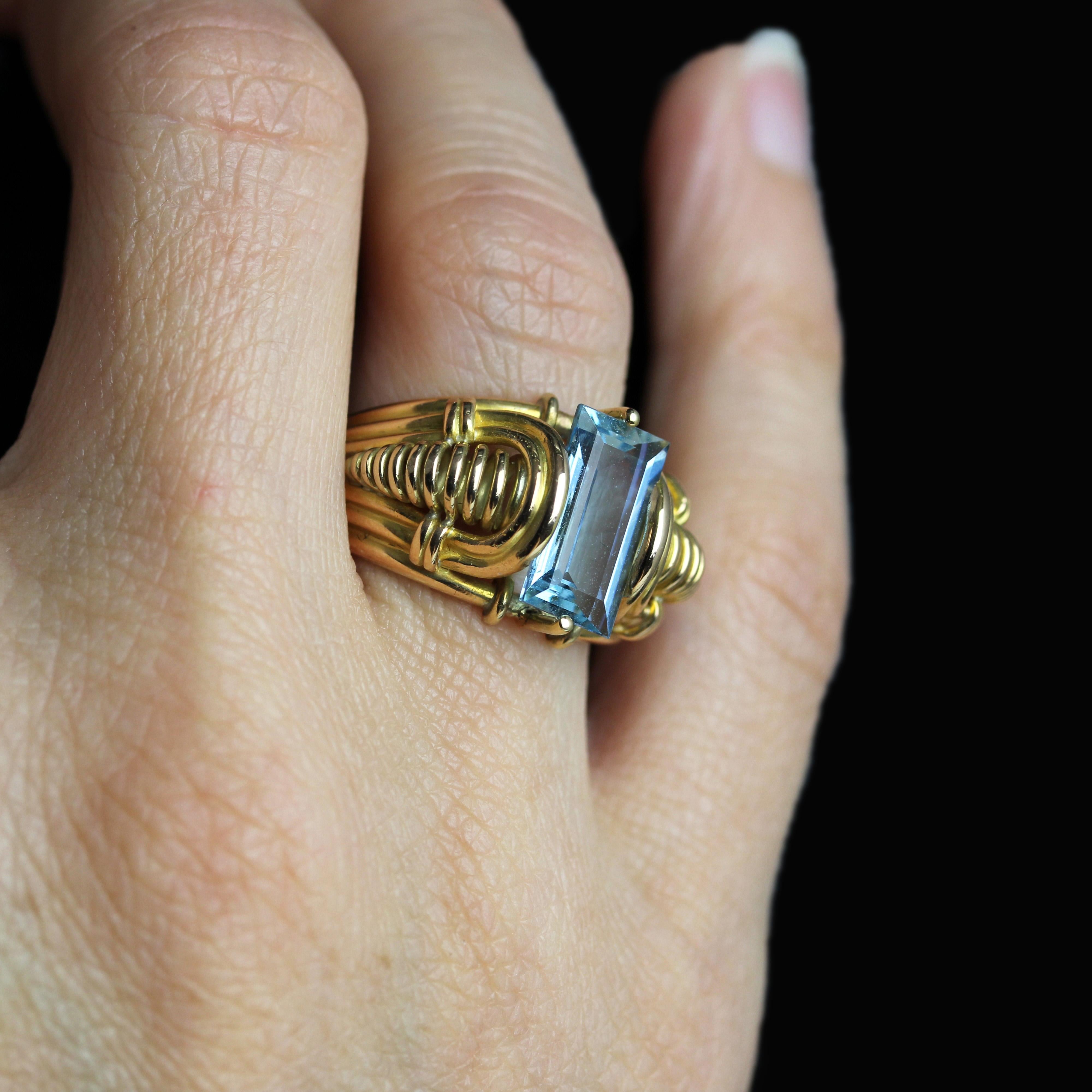 Anello retrò anni '40 con acquamarina da 1,90 carati e oro giallo da 18 carati in vendita 7