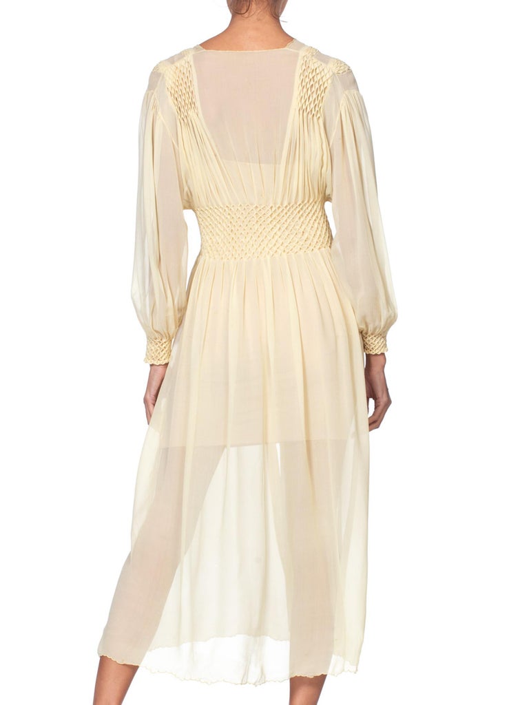 1940S Buttercream Yellow Sheer Silk Chiffon Couture Hand Stitched ...