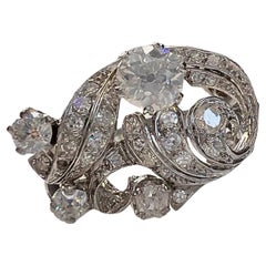 1940s-1945 Retro Style with Antique and Single-Cut Diamonds Platinum Ring