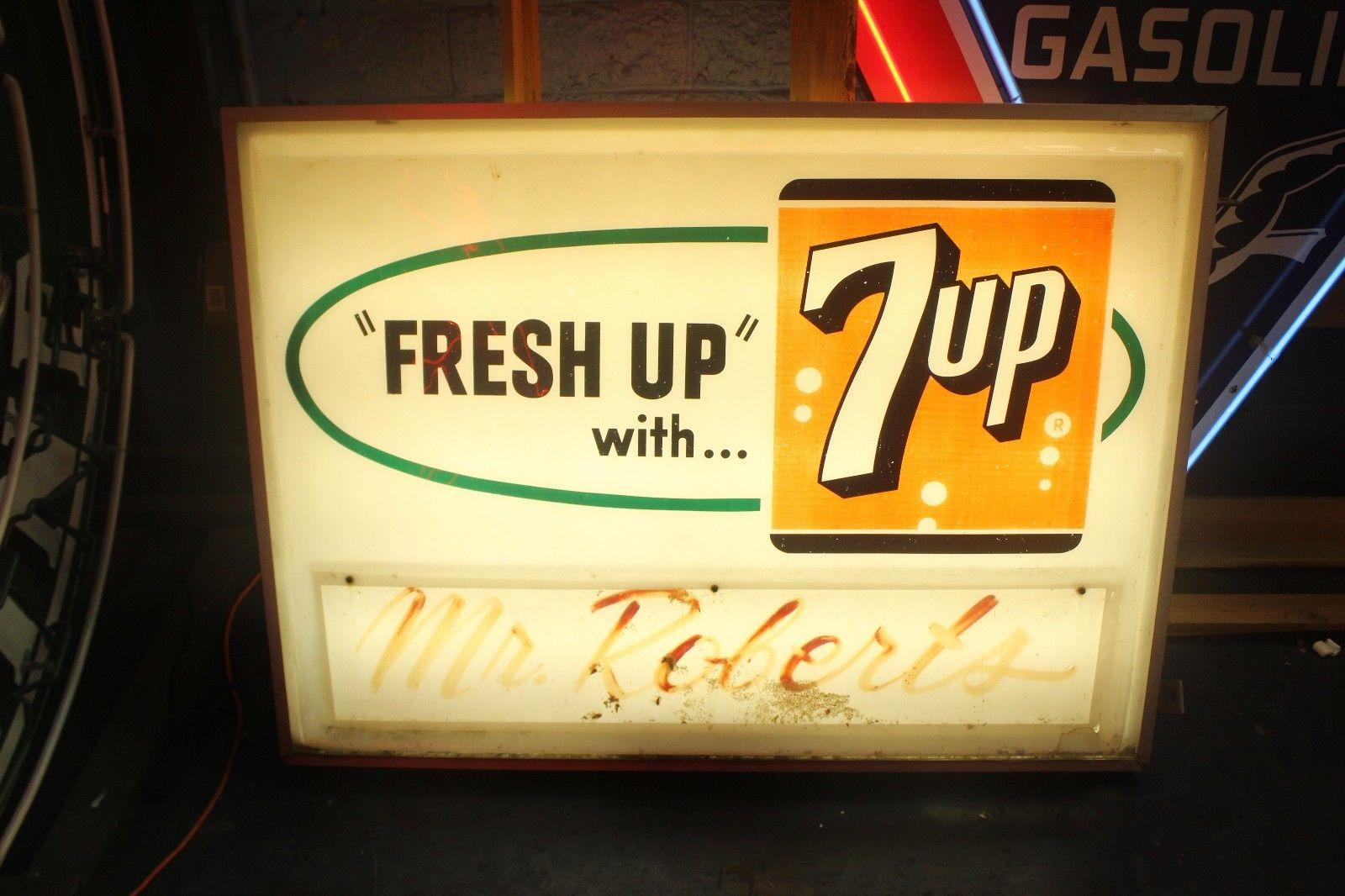 1940s-1950s 7-UP Light Up Grocery Store Plastic Sign For Sale 1