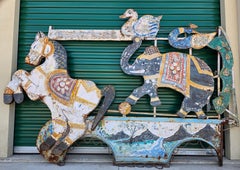 1940s/1950s Carnival Ride Panel - Monumental Hand Painted Metal Carousel Salvage