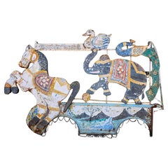 1940s/1950s Carnival Ride Panel - Monumental Hand Painted Metal Carousel Salvage