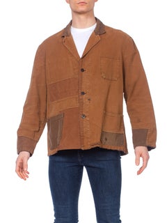 1940S Brown Patchwork Cotton Men's French Workwear Jacket