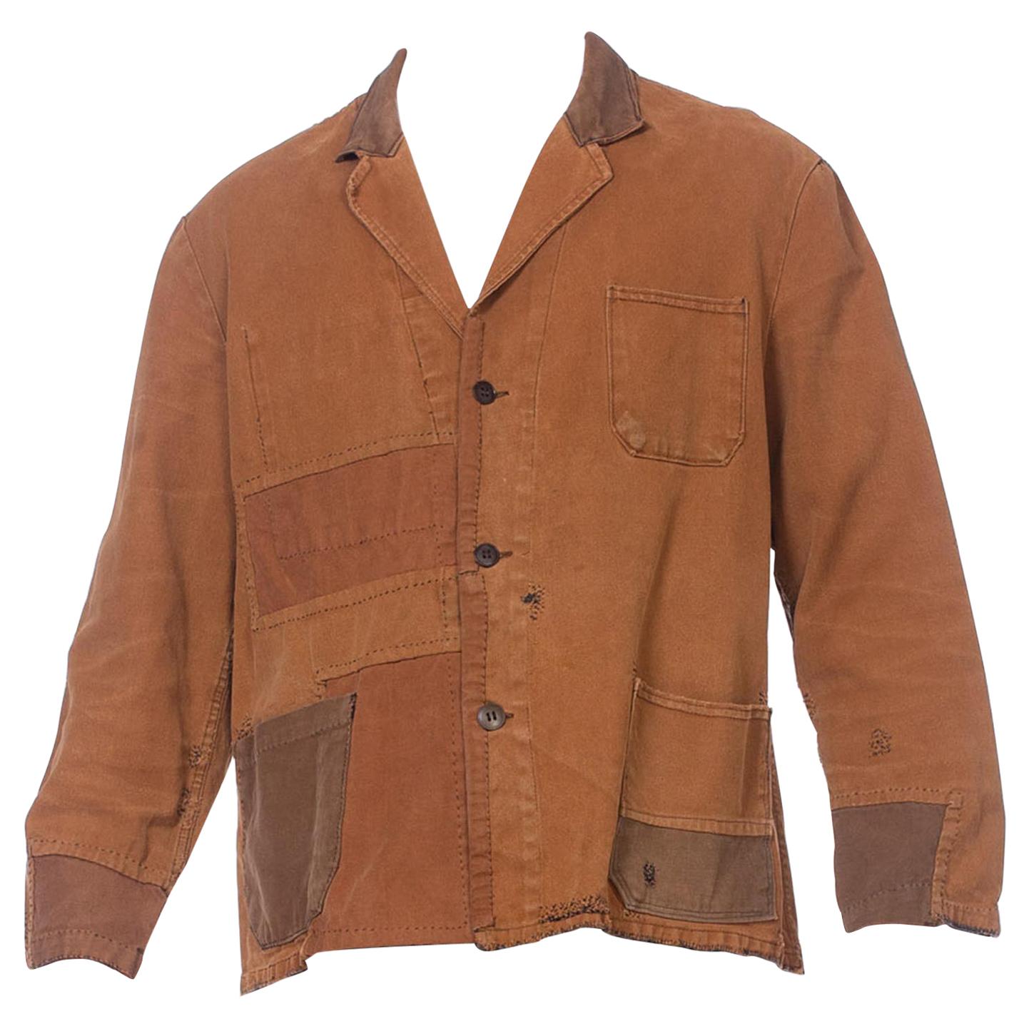 1940S Brown Patchwork Cotton Men's French Workwear Jacket