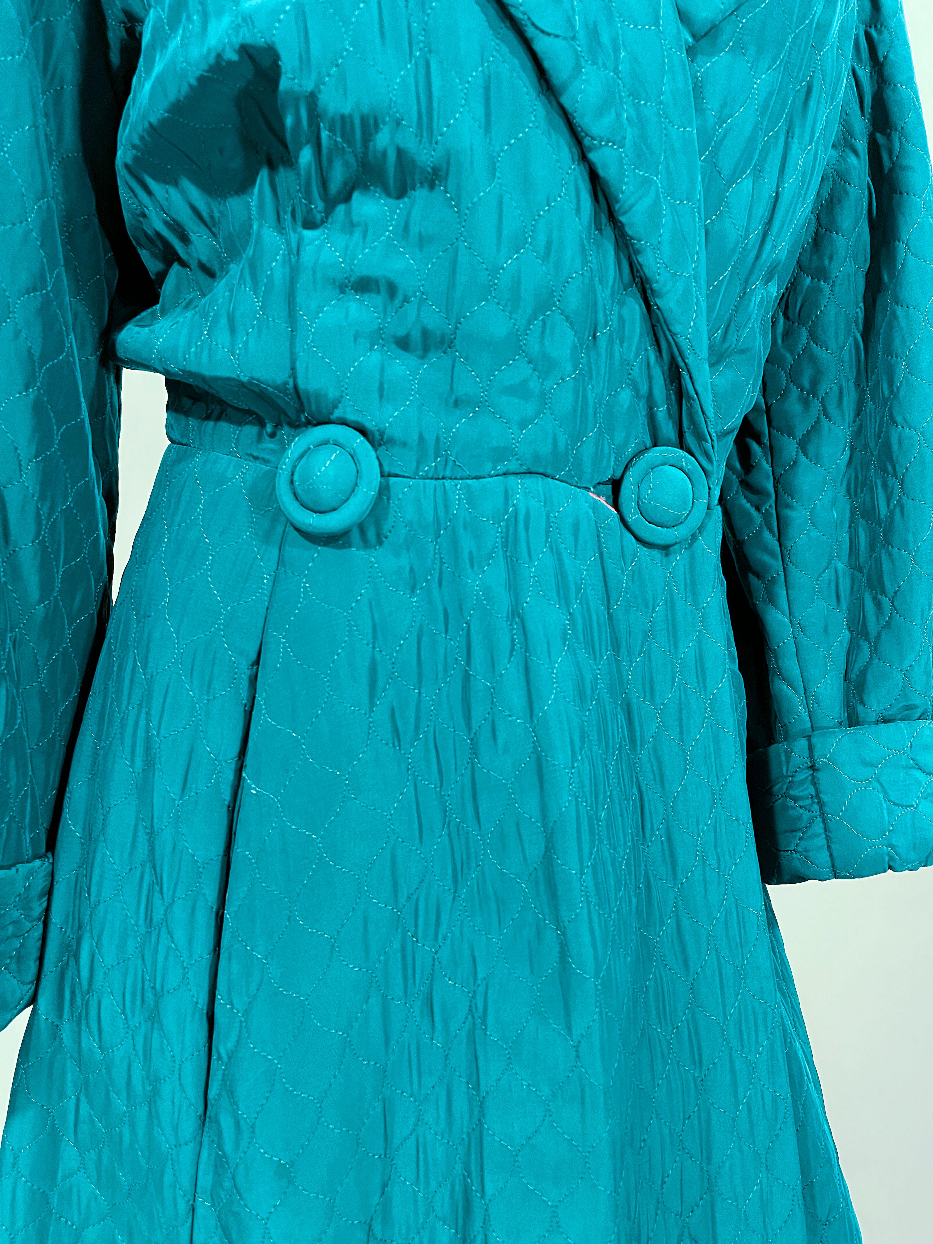 1940s/1950s Teal Green House Robe In Good Condition For Sale In San Francisco, CA