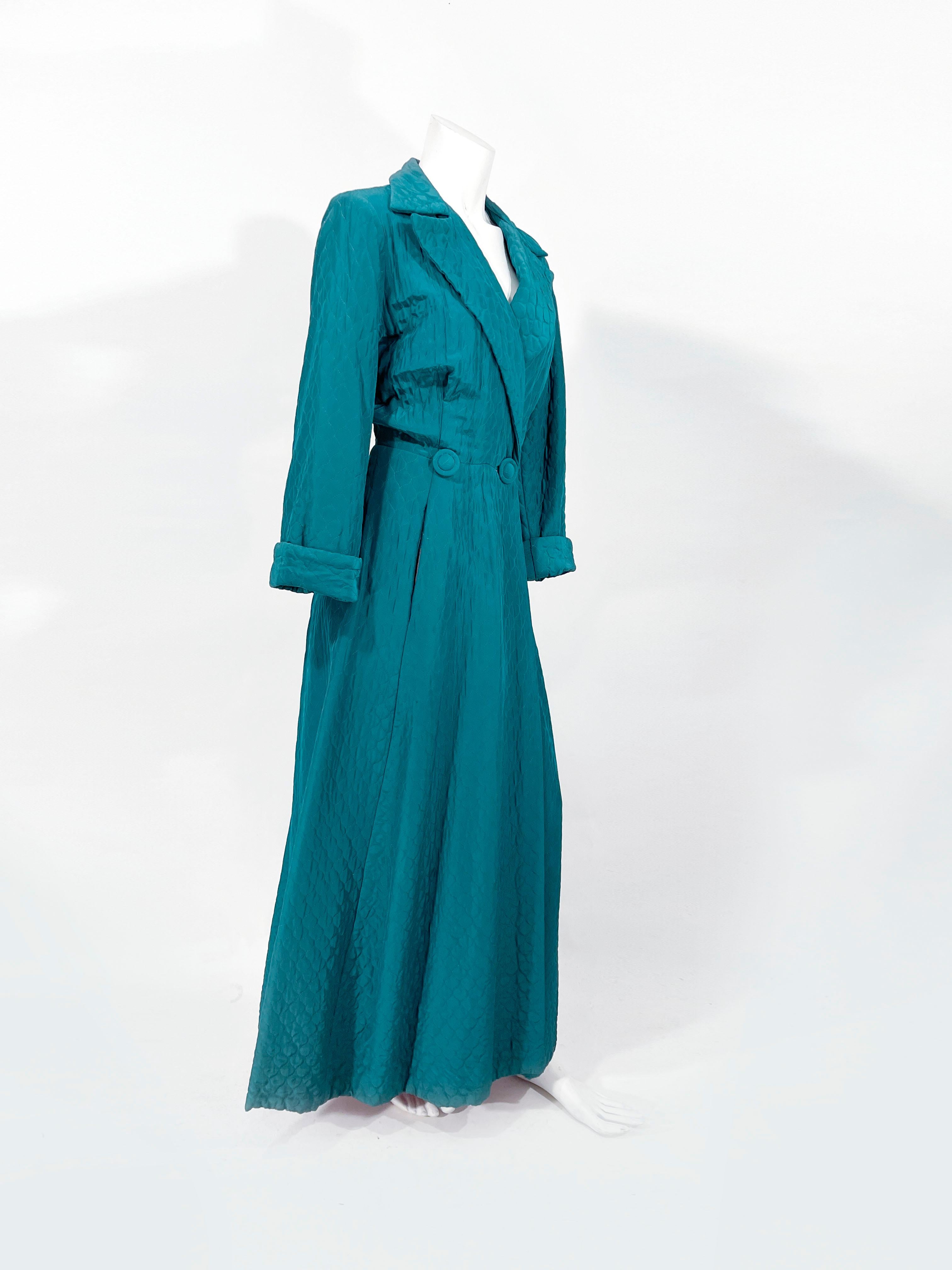 1940s/1950s Teal Green House Robe In Good Condition For Sale In San Francisco, CA