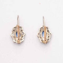 1940s/1950s Vintage Platinum Earrings with Old-Cut Diamonds and Ceylon Sapphires
