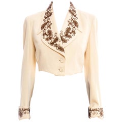 1940S Cream Wool Gabardine Copper Beaded Short Waisted Jacket