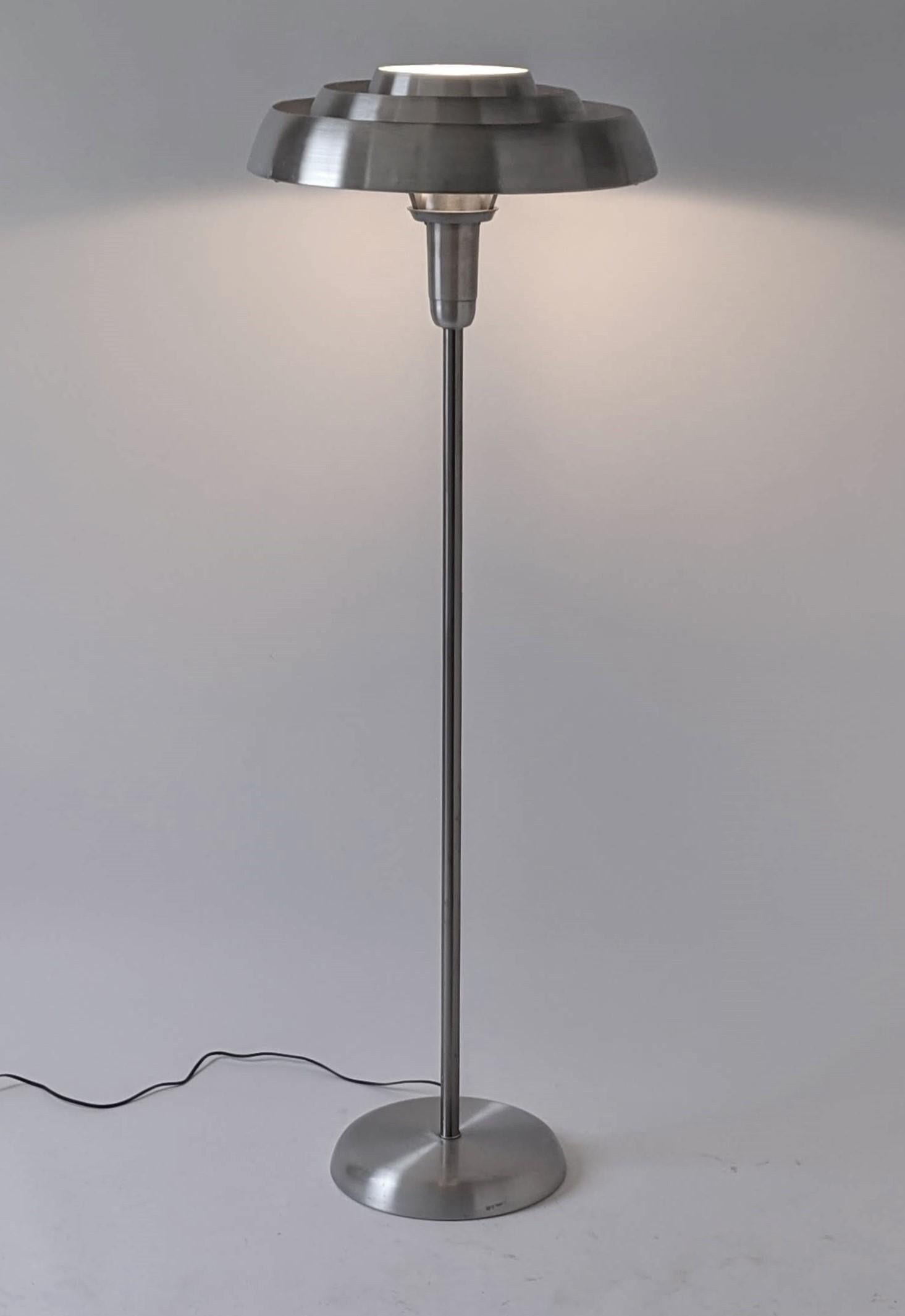 American 1940s  Kurt Versen 'Saturn' Style Art Deco Aluminum Floor Lamp, USA