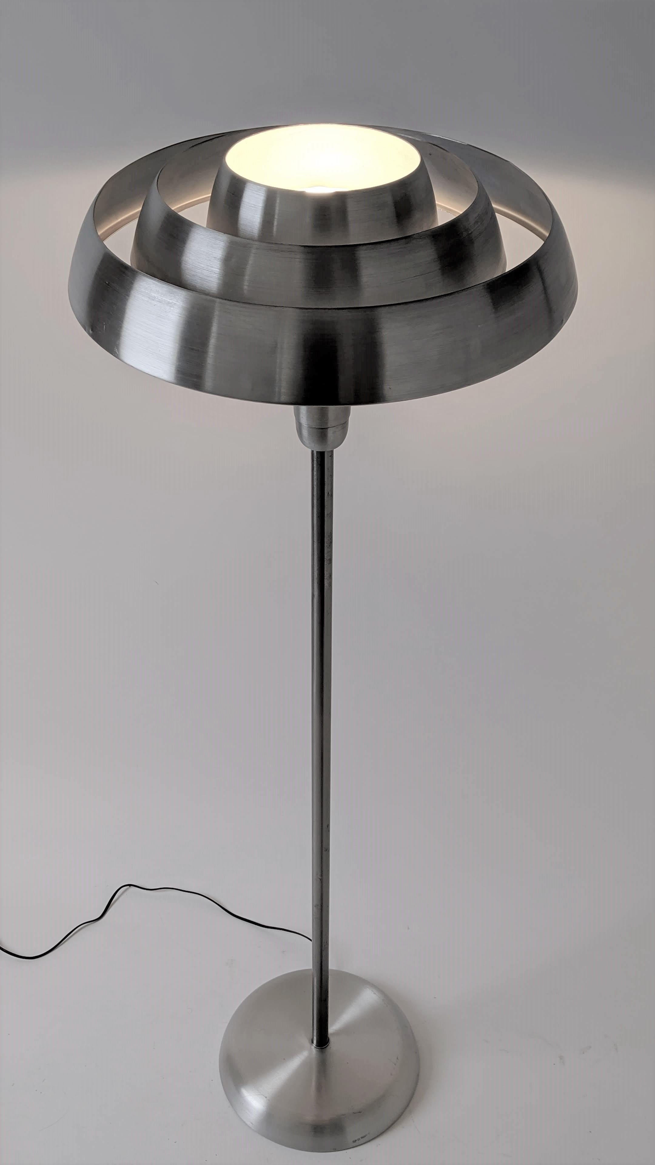 Spun 1940s  Kurt Versen 'Saturn' Style Art Deco Aluminum Floor Lamp, USA