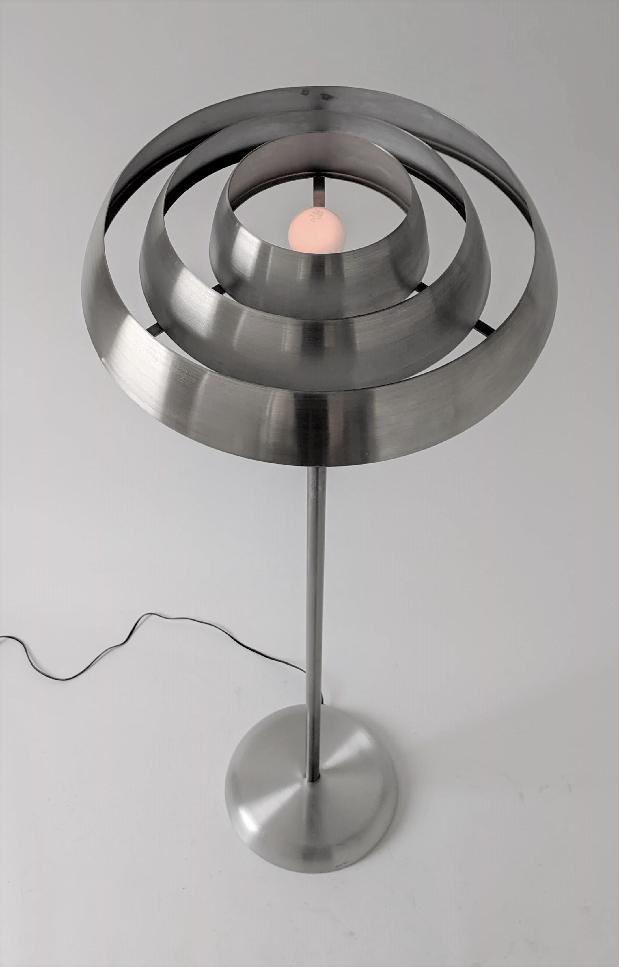 1940s  Kurt Versen 'Saturn' Style Art Deco Aluminum Floor Lamp, USA 1