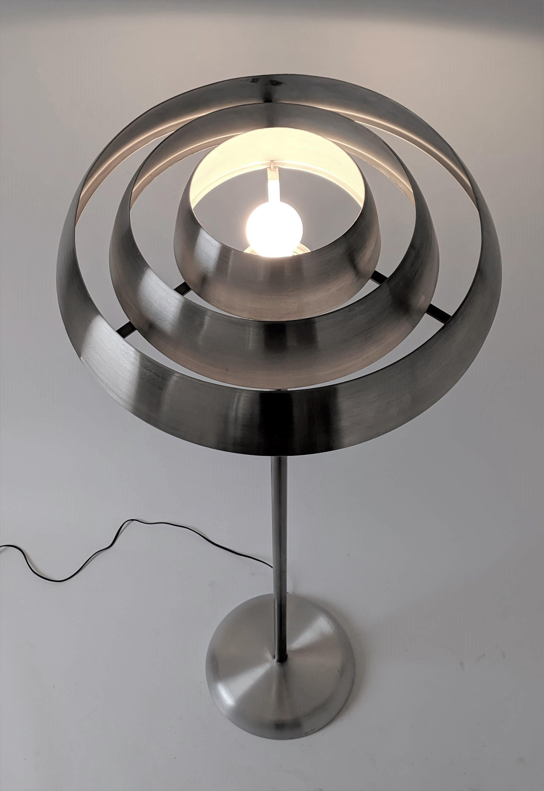 1940s  Kurt Versen 'Saturn' Style Art Deco Aluminum Floor Lamp, USA 2