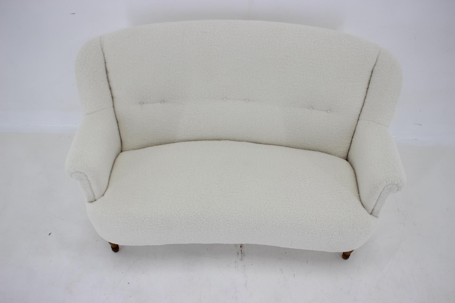 Art Deco 1940s 2-Seater Sofa in Sheepskin Fabric, Czechoslovakia For Sale
