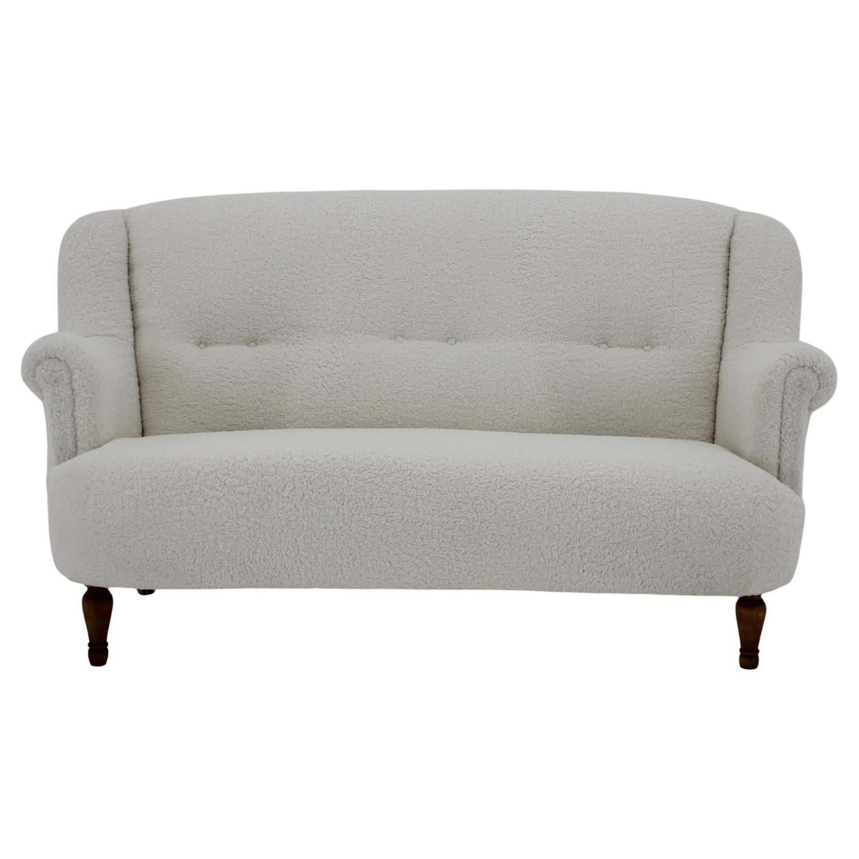 1940s 2-Seater Sofa in Sheepskin Fabric, Czechoslovakia