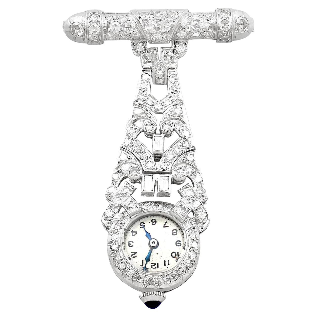 1940s 2.04 Carat Diamond and Platinum Ladies Fob Watch For Sale